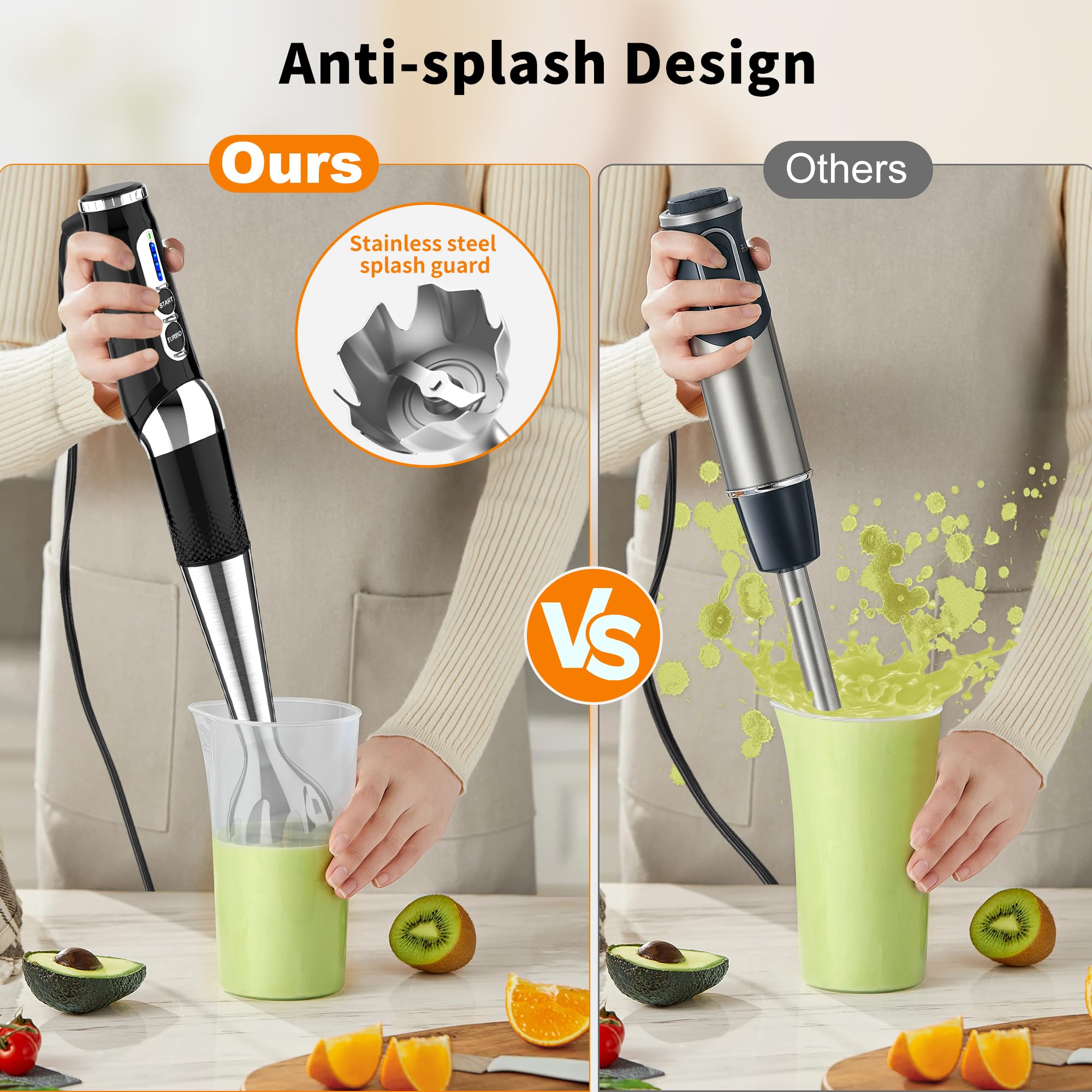 Binroc Immersion Blender Handheld, 3-Angle Adjustable With 21-Speed Electric Hand Emulsion Stick Blender With Stainless Steel Bladefor Milkshakes, Puree, Soup, Baby Food, Smoothies