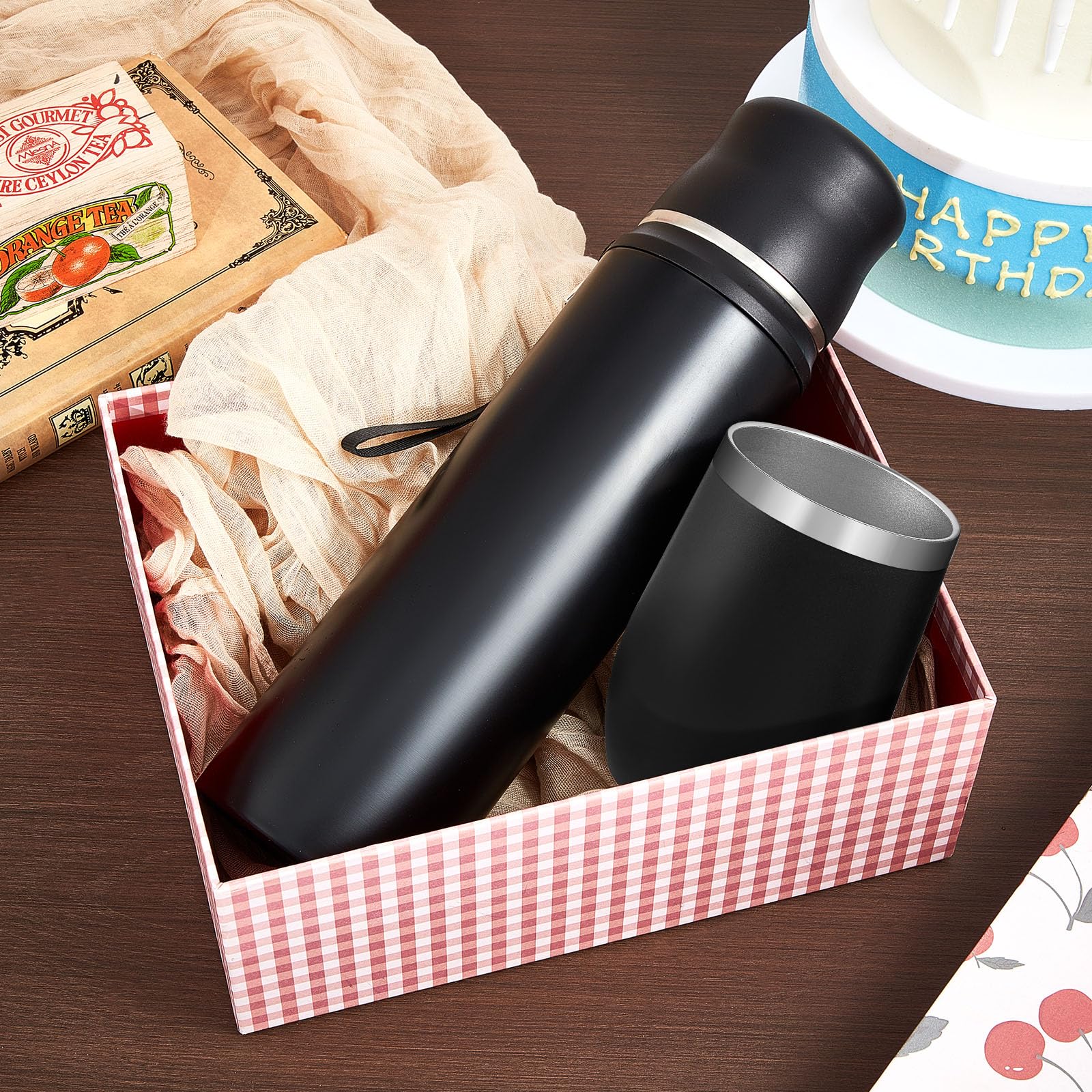 Dandat 2-Piece Yerba Mate Cup And Vacuum Bottle Kit - 12 Oz Yerba Mate Gourd Cup