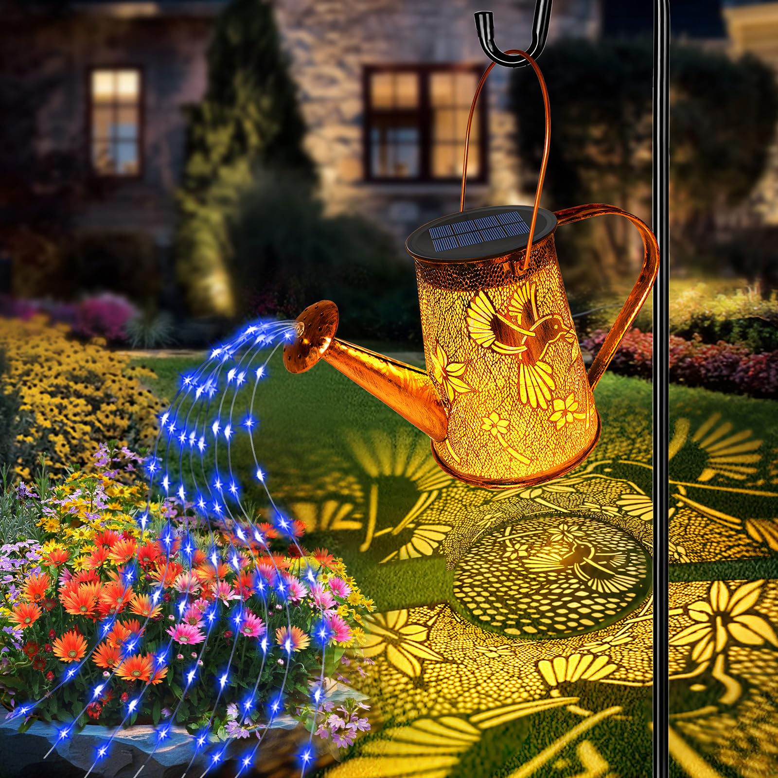 Yjfwal Solar Watering Can Lights, Hummingbird Christmas For Women Mom Grandma Birthday, Waterproof Outdoor Garden Decor Large Hanging Solar Lanterns Garden Lights For Patio Porch Yard Flowerbed Pathway