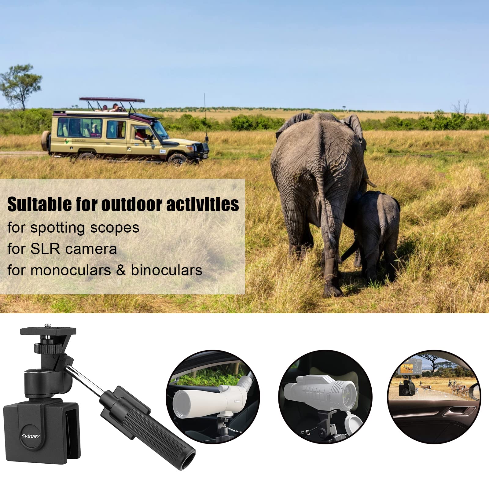 Svbony Sv126 Car Window Mount Adjustable Vehicle Clamp Mount Compact For Spotting Scope Monocular Binocular Telescope Slr Camera With Mounting Thread