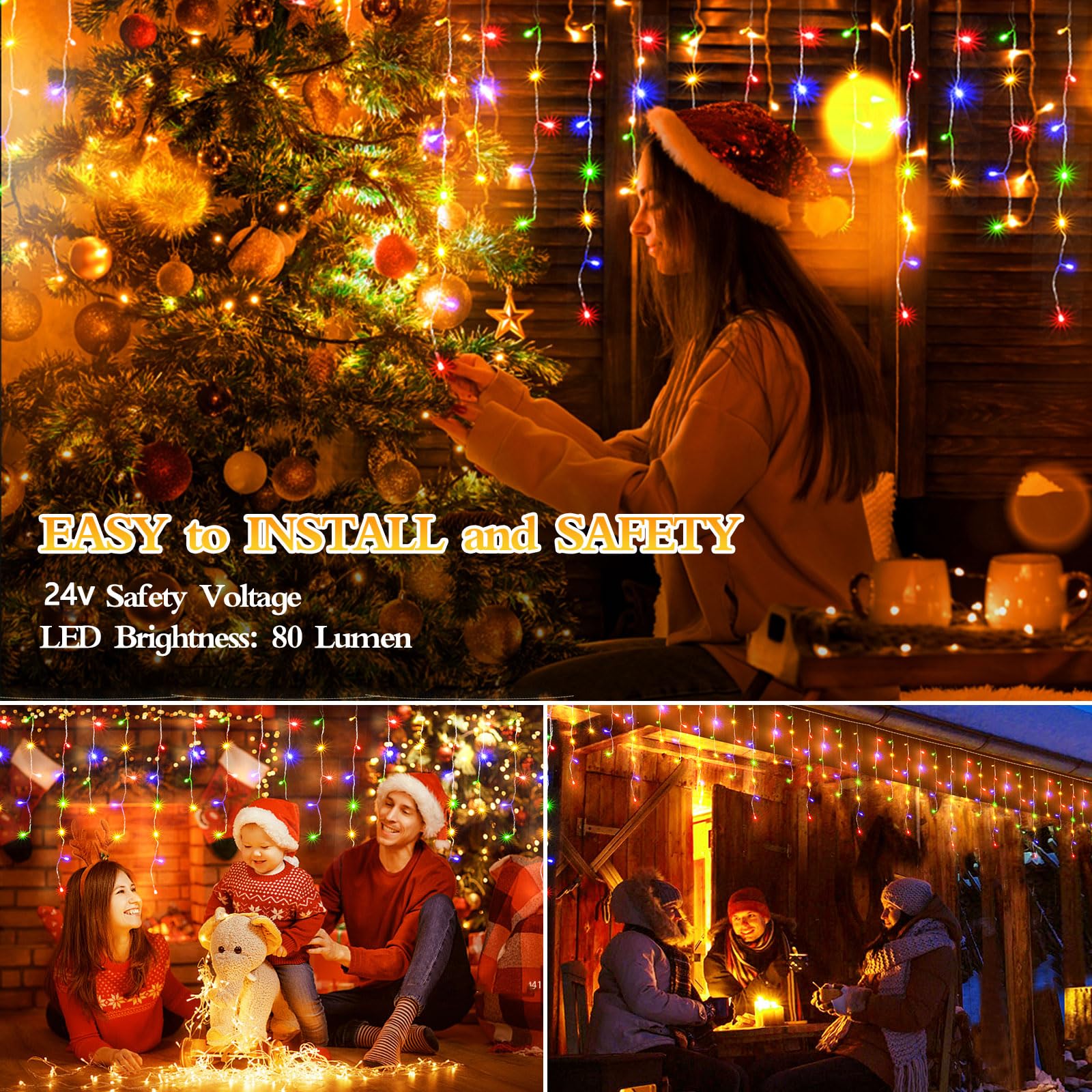 Flvoecn 98Ft 960Led Christmas Lights Waterproof 8 Modes Christmas Lights Outdoor Decoration With Memory And Timer Hanging Fairy Lights Plug-In Curtain String Lights For Holiday Party Wedding Home Roof