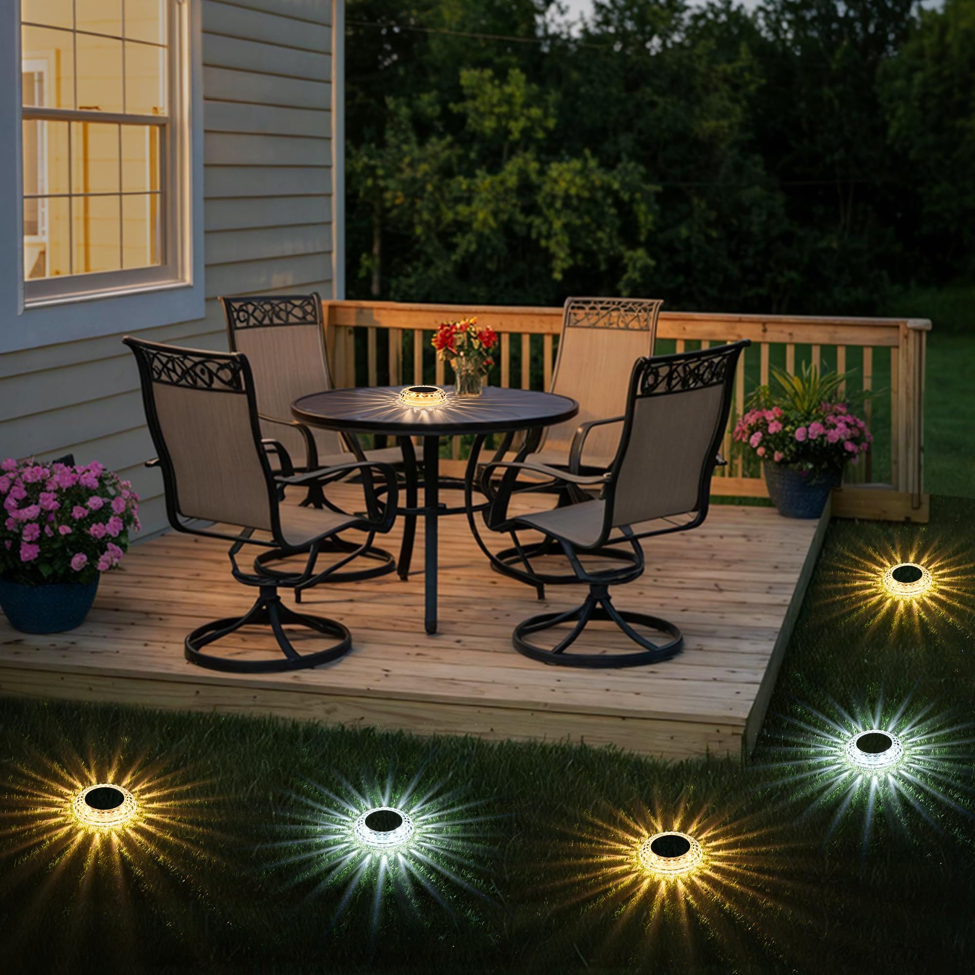 Solpex Solar Powered Outdoor Table Light, Waterproof Led Disk Light With 2 Lighting Modes, Night Light For Garden, Party, Yard, Table Decor (1 Pack)