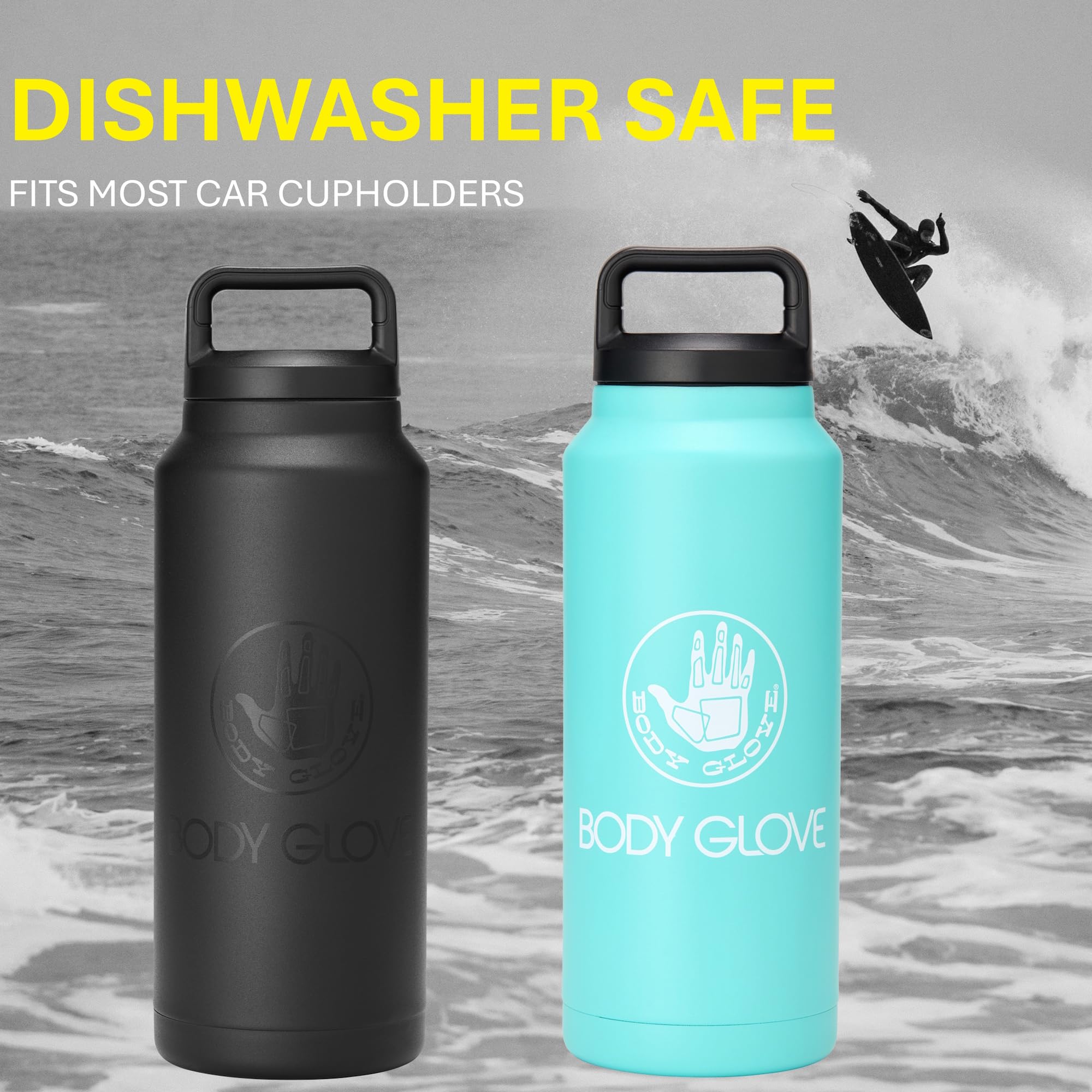 Body Glove 34Oz Insulated Stainless Steel Water Bottle, 1L Thermal Flask With Easy Cary Handle