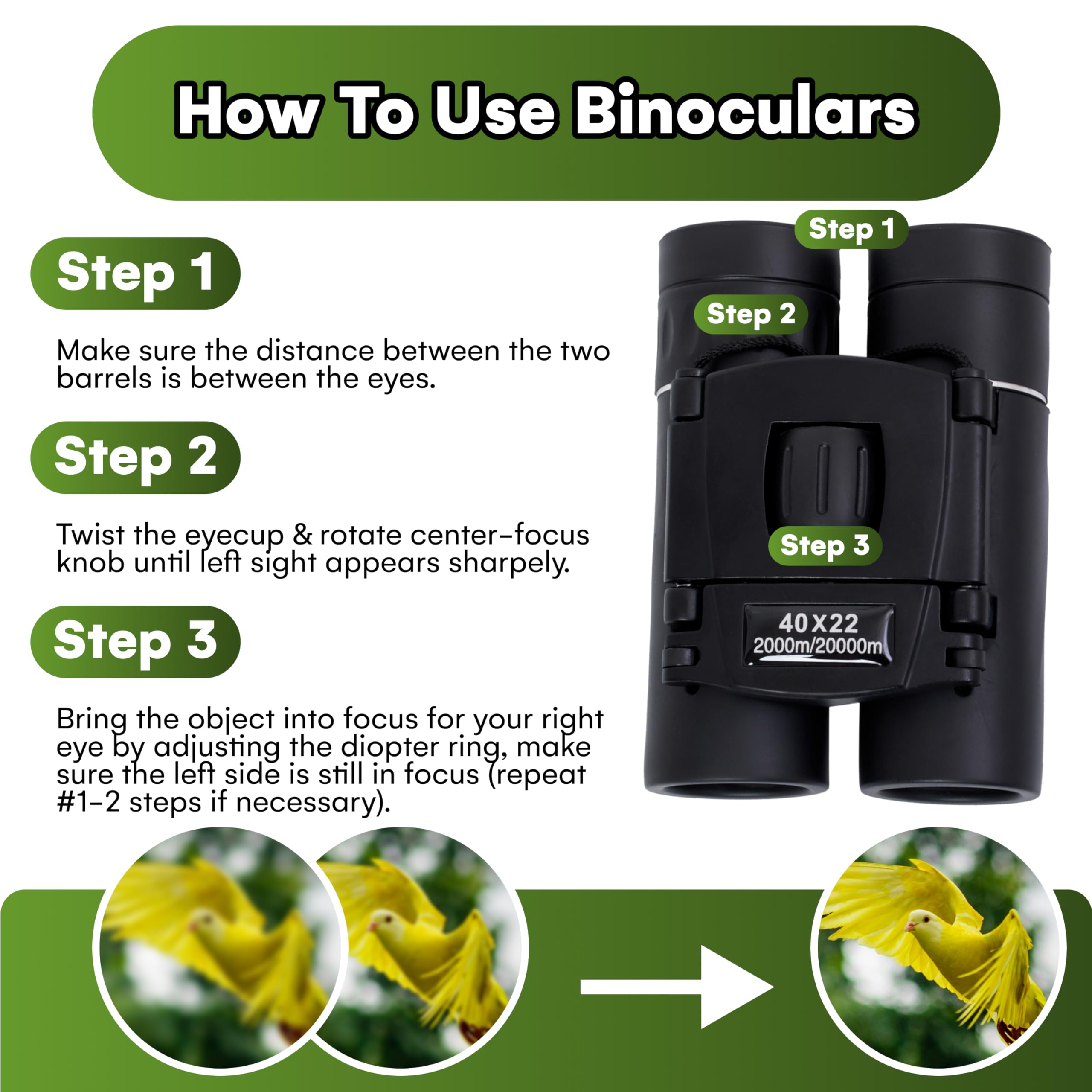 Beast Cooler Accessories Grippi Compact Binoculars Black - Safari Binoculars For Adults, High Powered Easy Focus Binocular For Bird Watching,Outdoor Hunting,Travel,Sightseeing