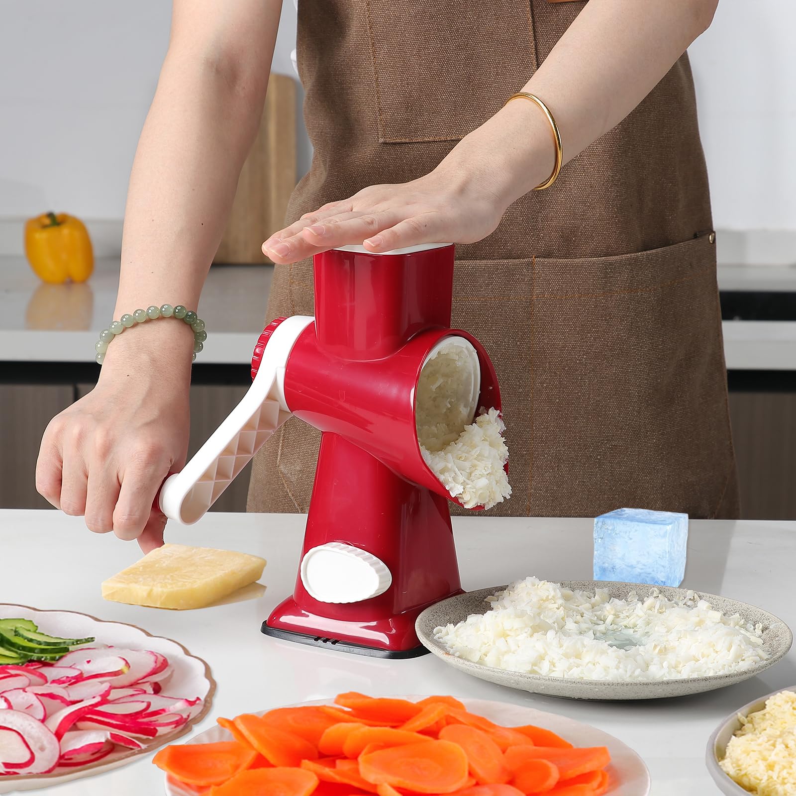 Rotary Cheese Grater with Handle, Multifunctional Kitchen tool, Stainless Steel Rotary Grater Slicer for Fruit, Vegetables - Koospark