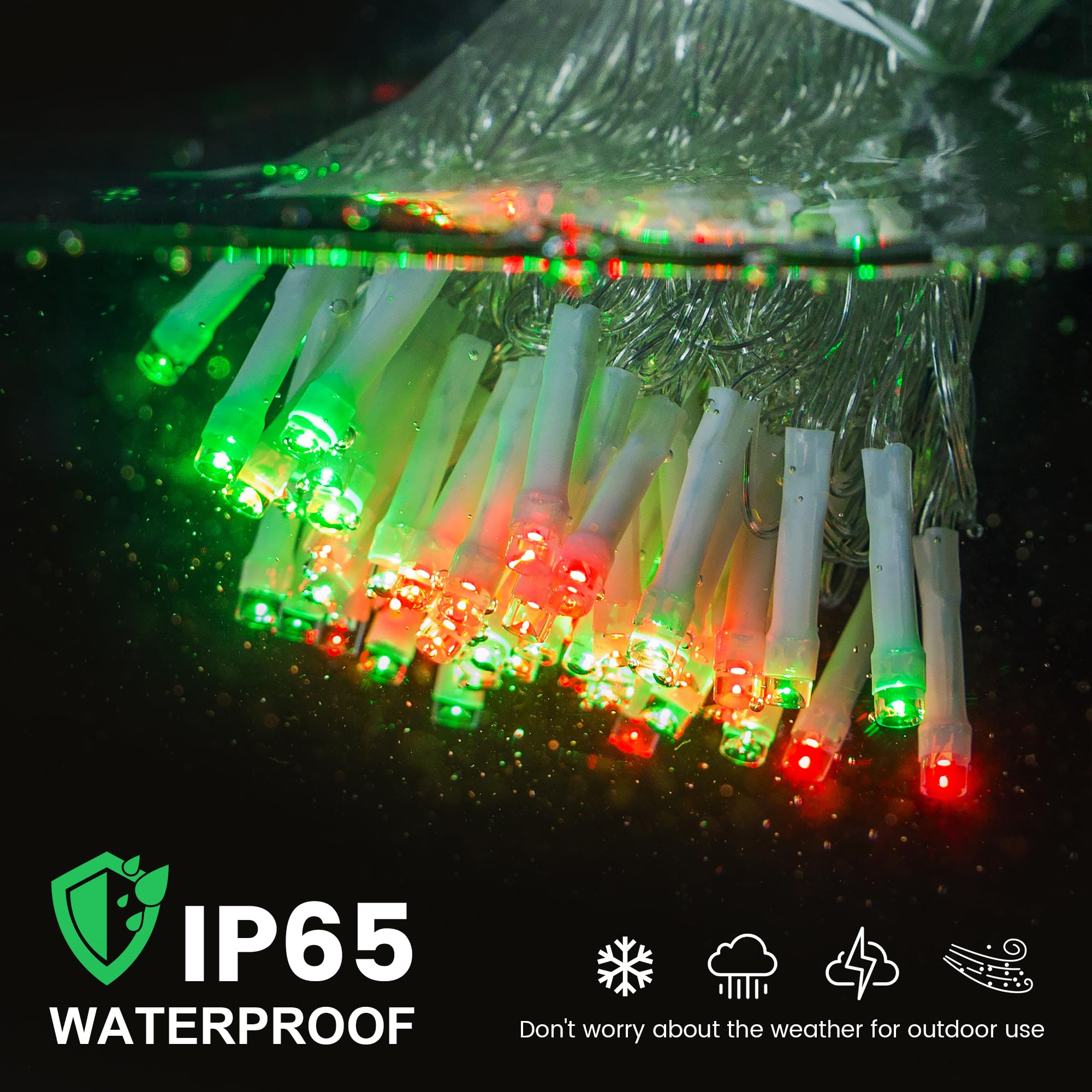 Hopolon Christmas Lights Outdoor Indoor,Red And Green 100 Led Christmas String Lights,33Ft Extendable Waterproof Clear Wire Twinkle Light Plug In For Xams Tree Wedding Party Yard Patio Garden