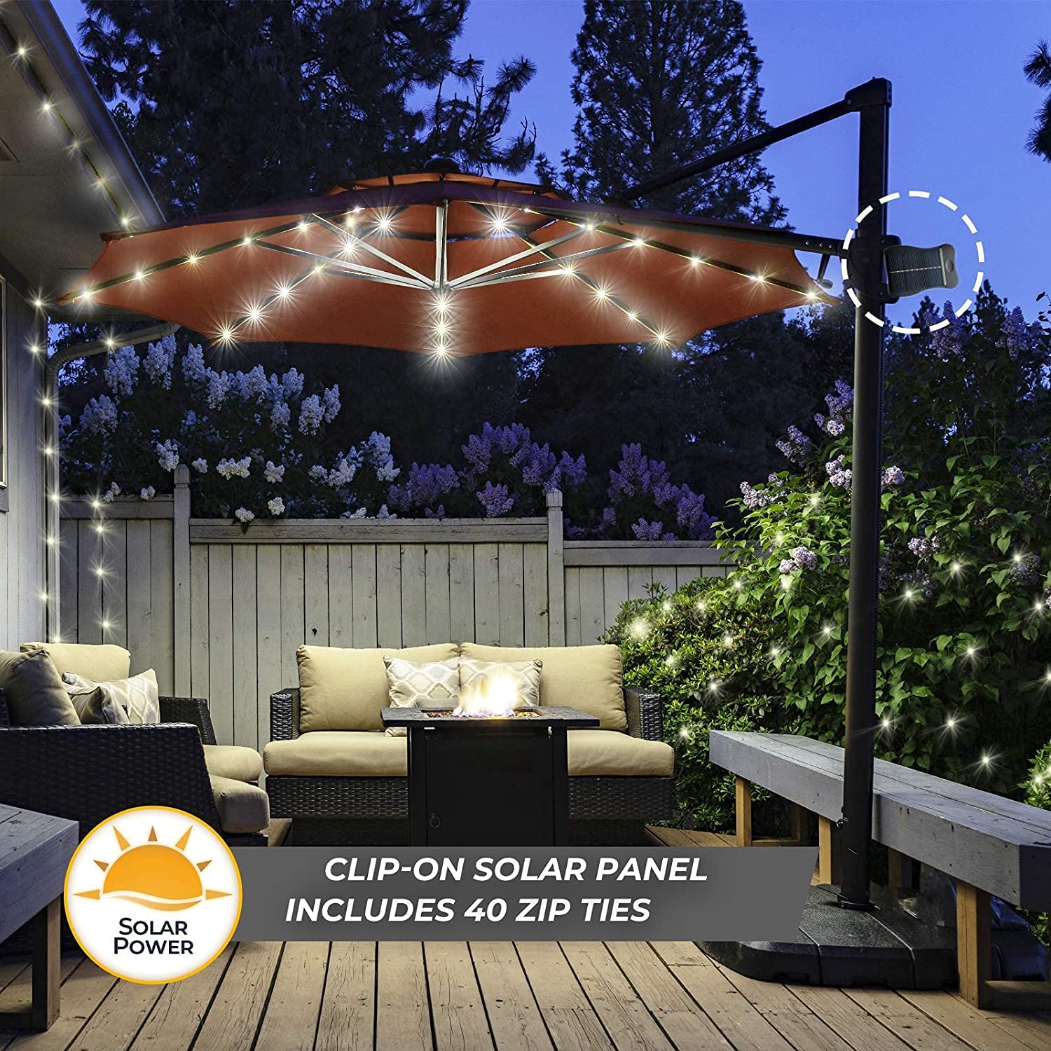 Vookry Solar Umbrella Lights Outdoor, Waterproof Solar Powered Patio Umbrella Lights Cordless 8 Modes Led Umbrella Patio Lights For Beach Tent Camping Garden Party Decoration(Warm White)