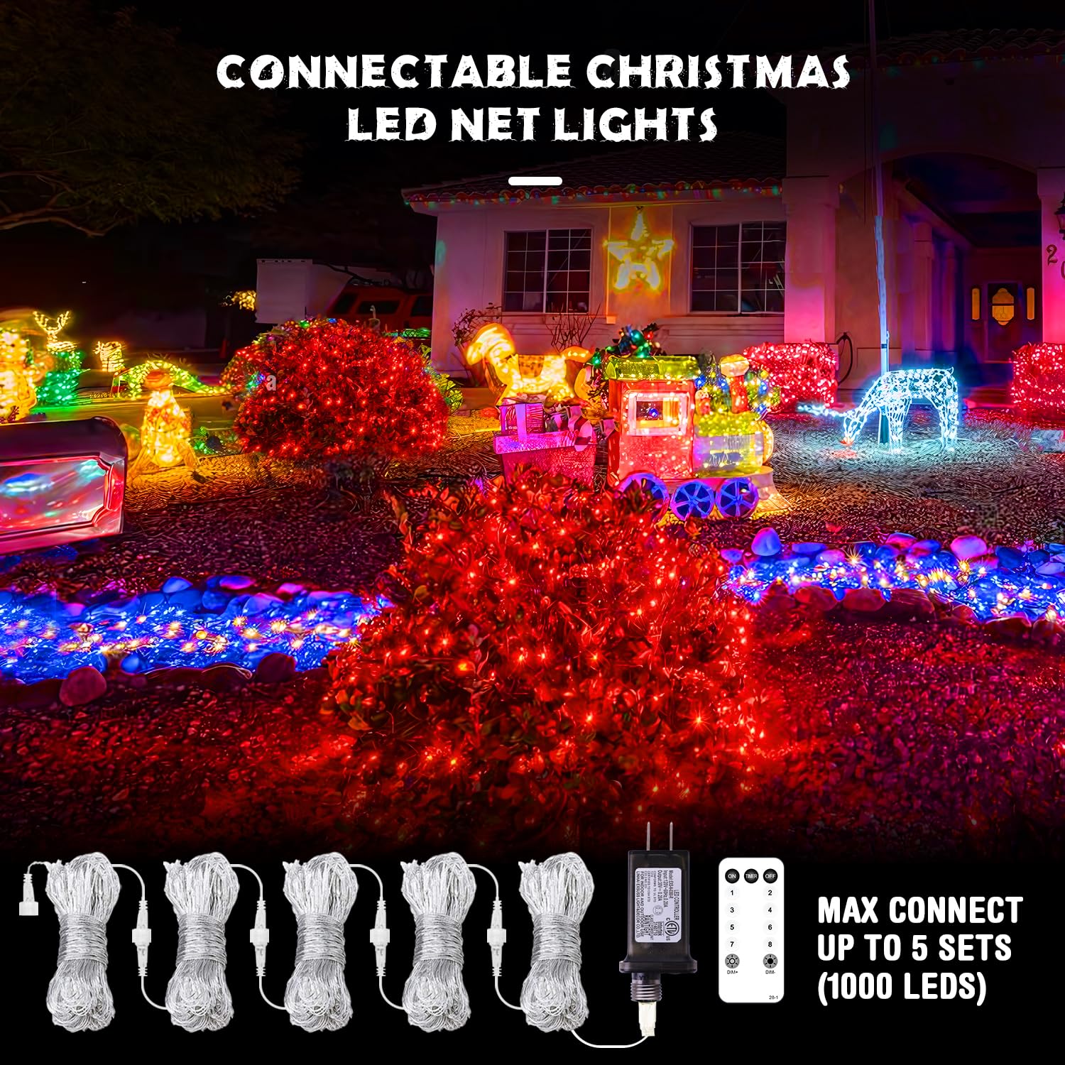 Jmexsuss 200 Led Red Christmas Net Lights, 9.8Ft X 6.6Ft Connectable Bush Lights With Remote, 8 Modes Waterproof For Tree, Yard, Fence Decoration