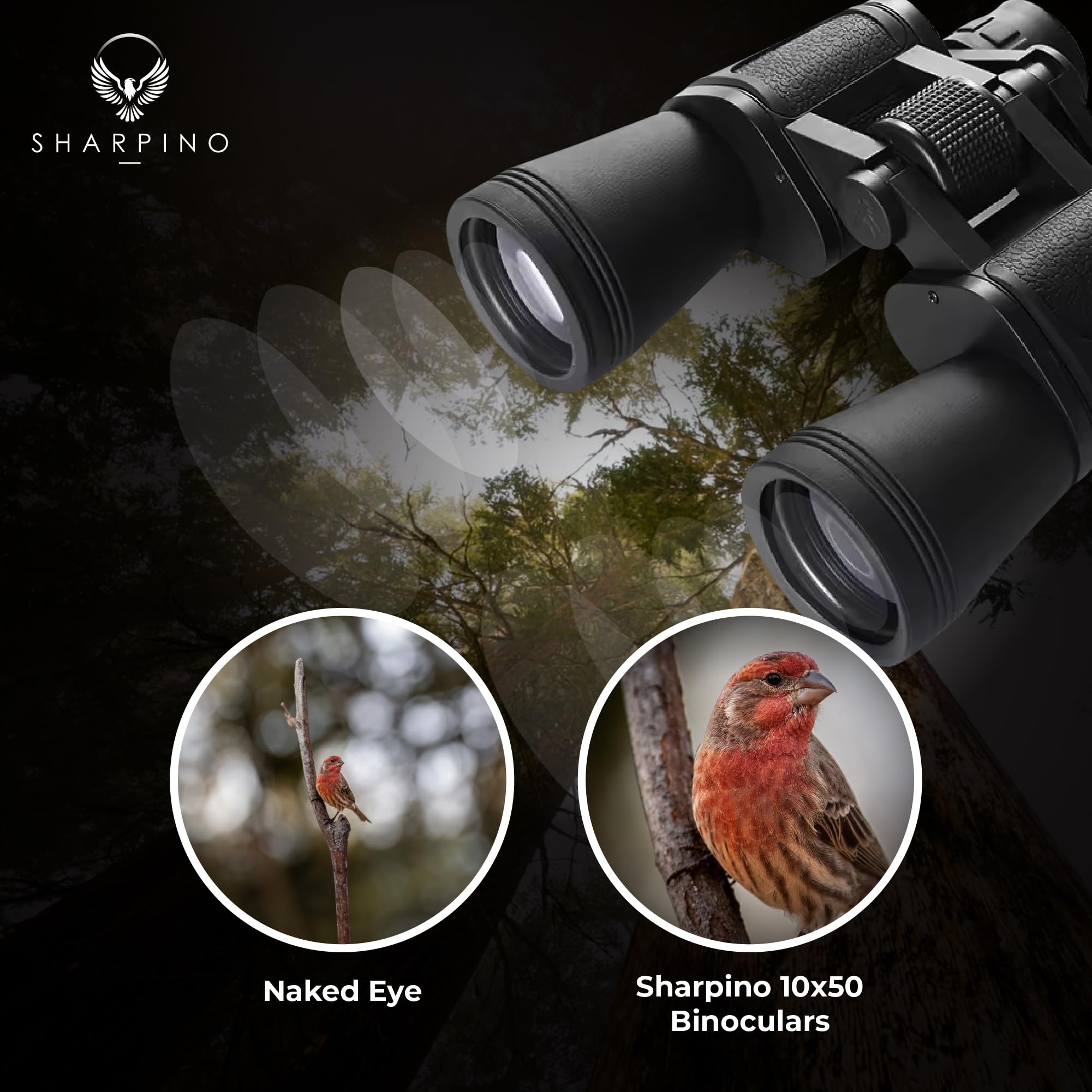 Sharpino 10 X 50 Binoculars For Adults High Powered – Wide Angle Binoculars With Anti Reflective Fog Proof Lens – Waterproof, Outdoors, Hunting, Bird Watching, Concert, Sporting Events