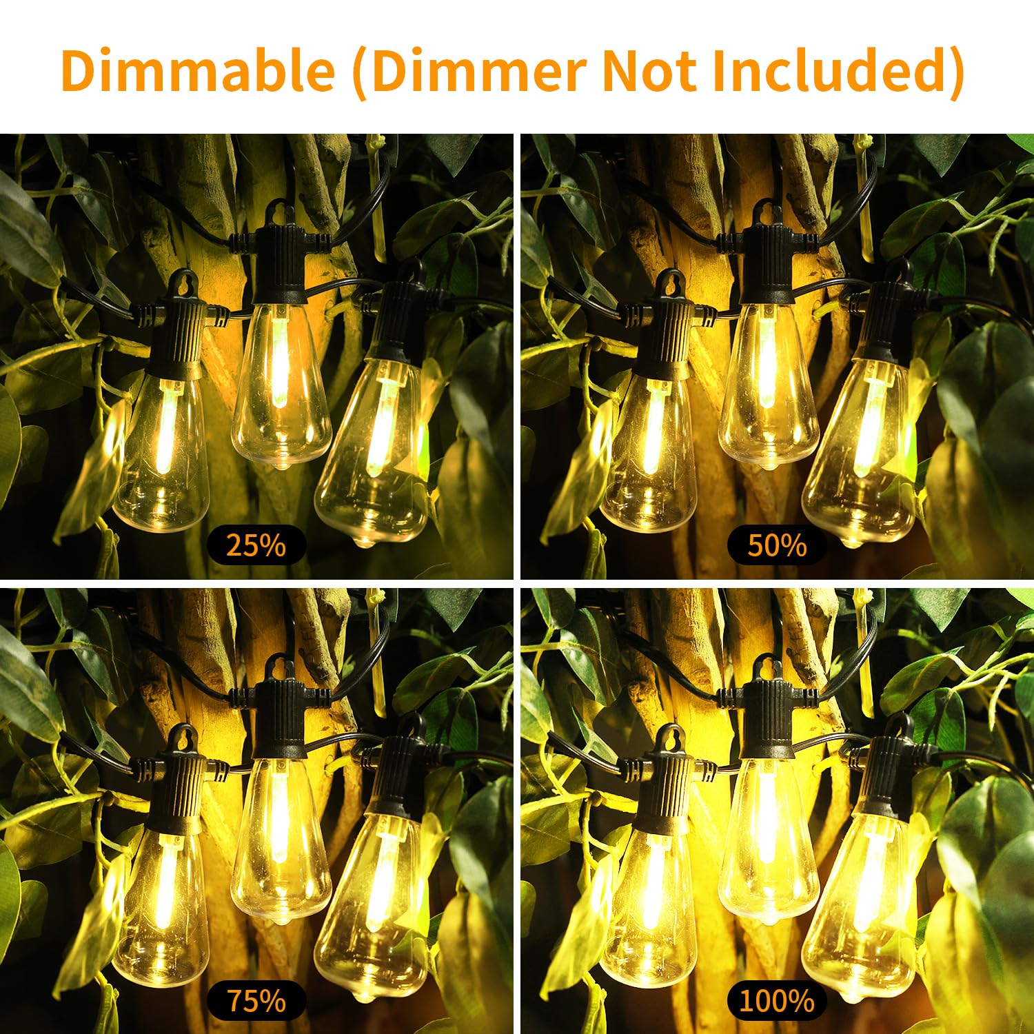 Zotoyi Outdoor String Lights 25Ft, Waterproof Ip65 Patio Lights With 13 Shatterproof St38 Led Bulbs, Outside Hanging Light Dimmable For Backyard, Bistro, Cafe, Garden 2700K Warm White