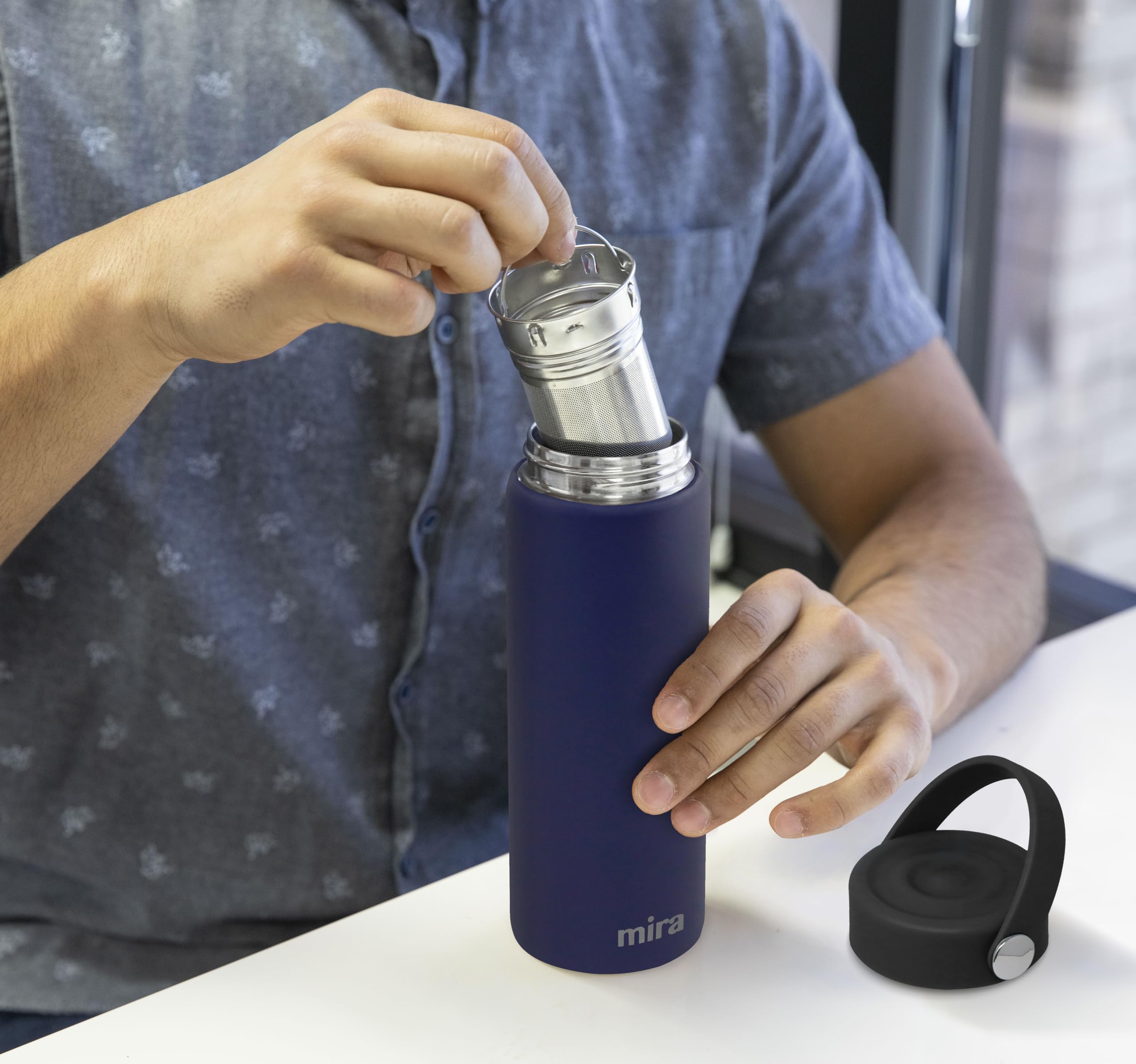 Mira 18 Oz Tea Infuser Thermos - Stainless Steel Travel Bottle With Removable Strainer