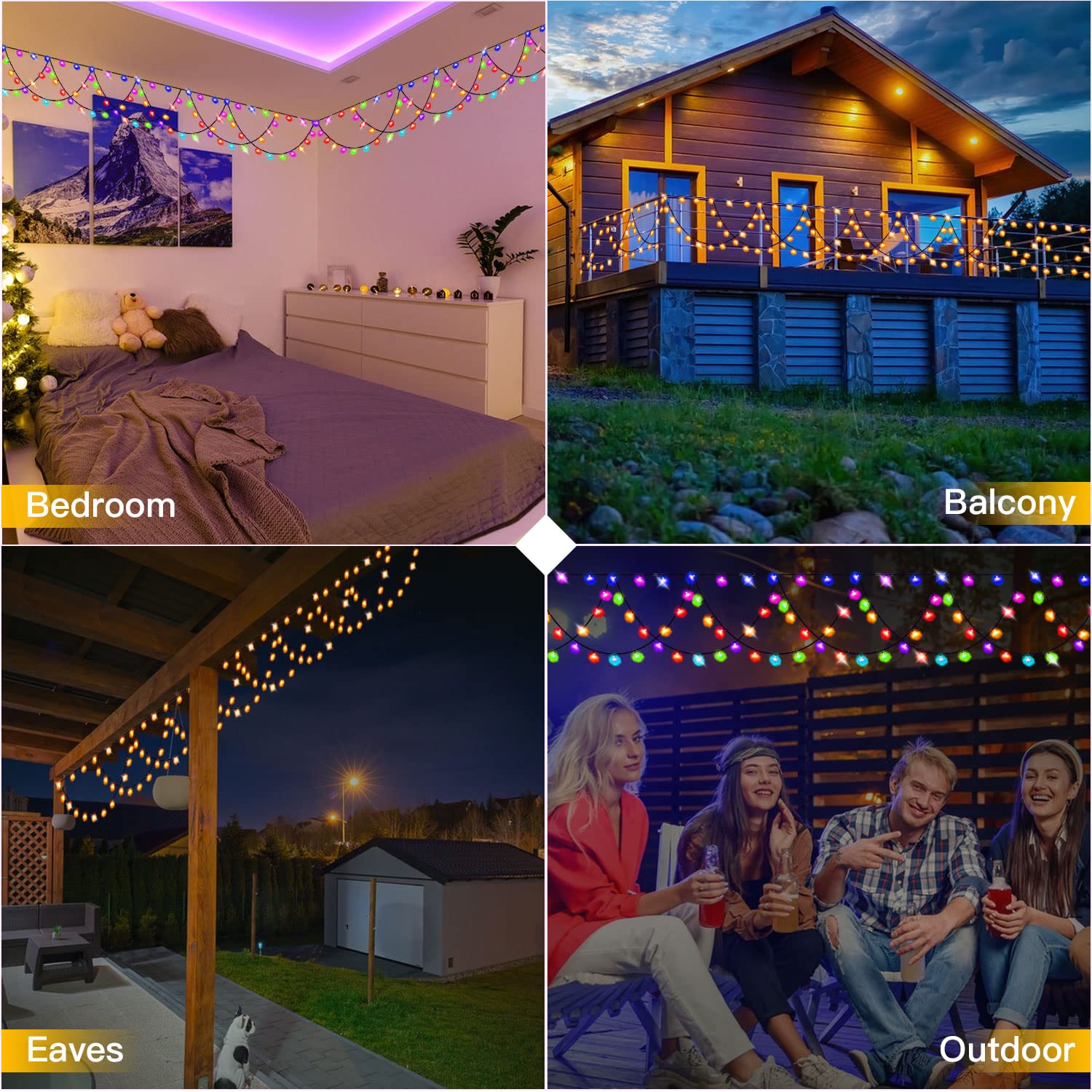 Zhenqiu Led Christmas Lights Outdoor, 34Ft 380 Leds Christmas Half-Round String Lights, Extendable Plug In 8 Modes Waterproof Christmas Decoration For Yard Eaves Fence Roofing Wedding Party Decor