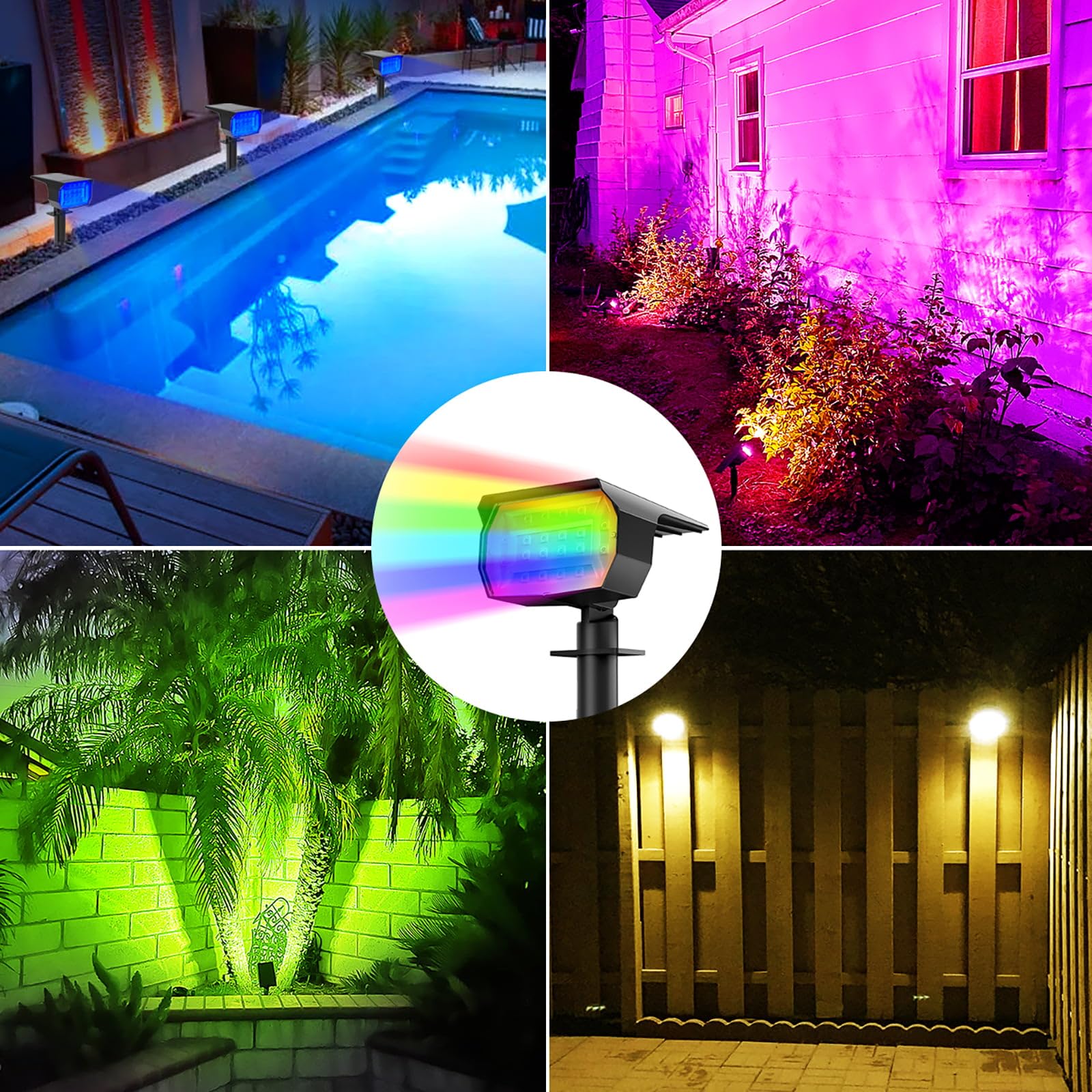 Nipify 8 Pack Solar Spot Lights Outdoor Color Changing, 7 Modes Halloween Rgb Solar Powered Waterproof Spotlight, Landscape Lighting For Outside Yard Garden Pathway