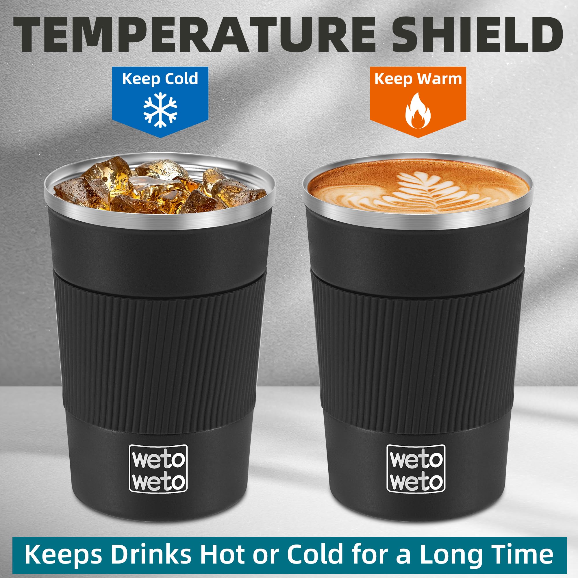 Wetoweto 12Oz Stainless Steel Coffee Tumbler, Travel Coffee Mug, Insulated Coffee Mug With Lid