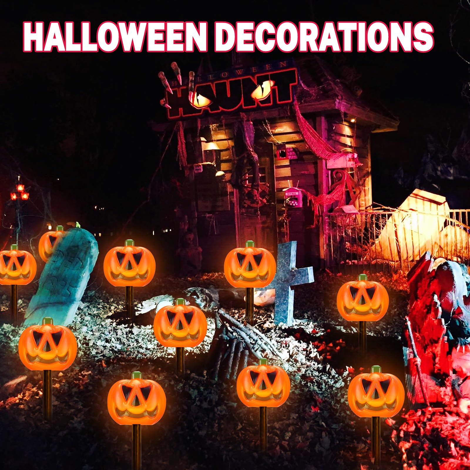 Noonimum Halloween Pumpkin Pathway Lights - 5 Pack Solar Outdoor Decor