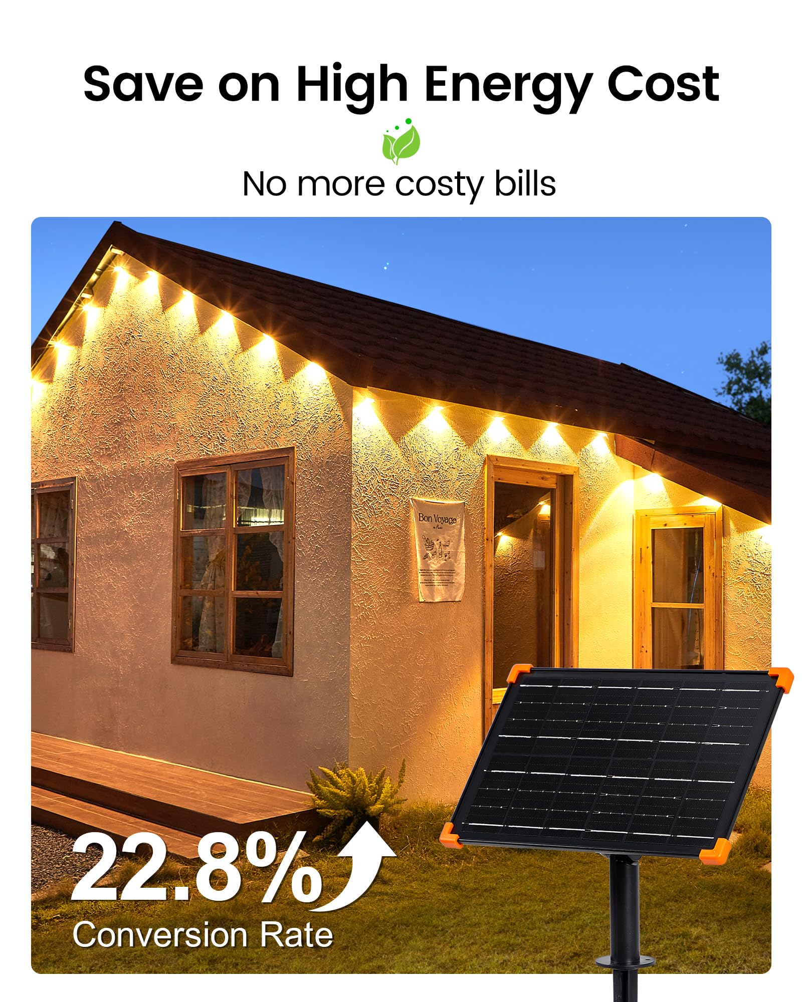 Lifengsoler Permanent Outdoor Lights - 32.8Ft Solar Powered Eaves Lights With 20 Leds, 9000Mah, Ip68 Waterproof For Holiday, Birthday Party, Christmas Decor, Home Safety