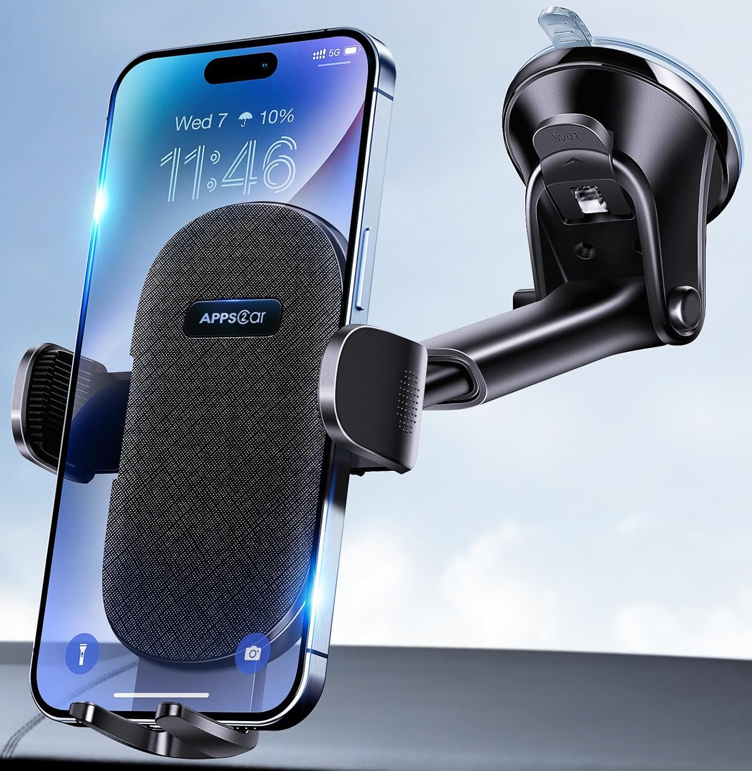 Apps2Car Car Phone Holder Mount, Dashboard/Windshield/Cell Phone Holder For Car, Compatible With Iphone, Samsung, All Phones,Black