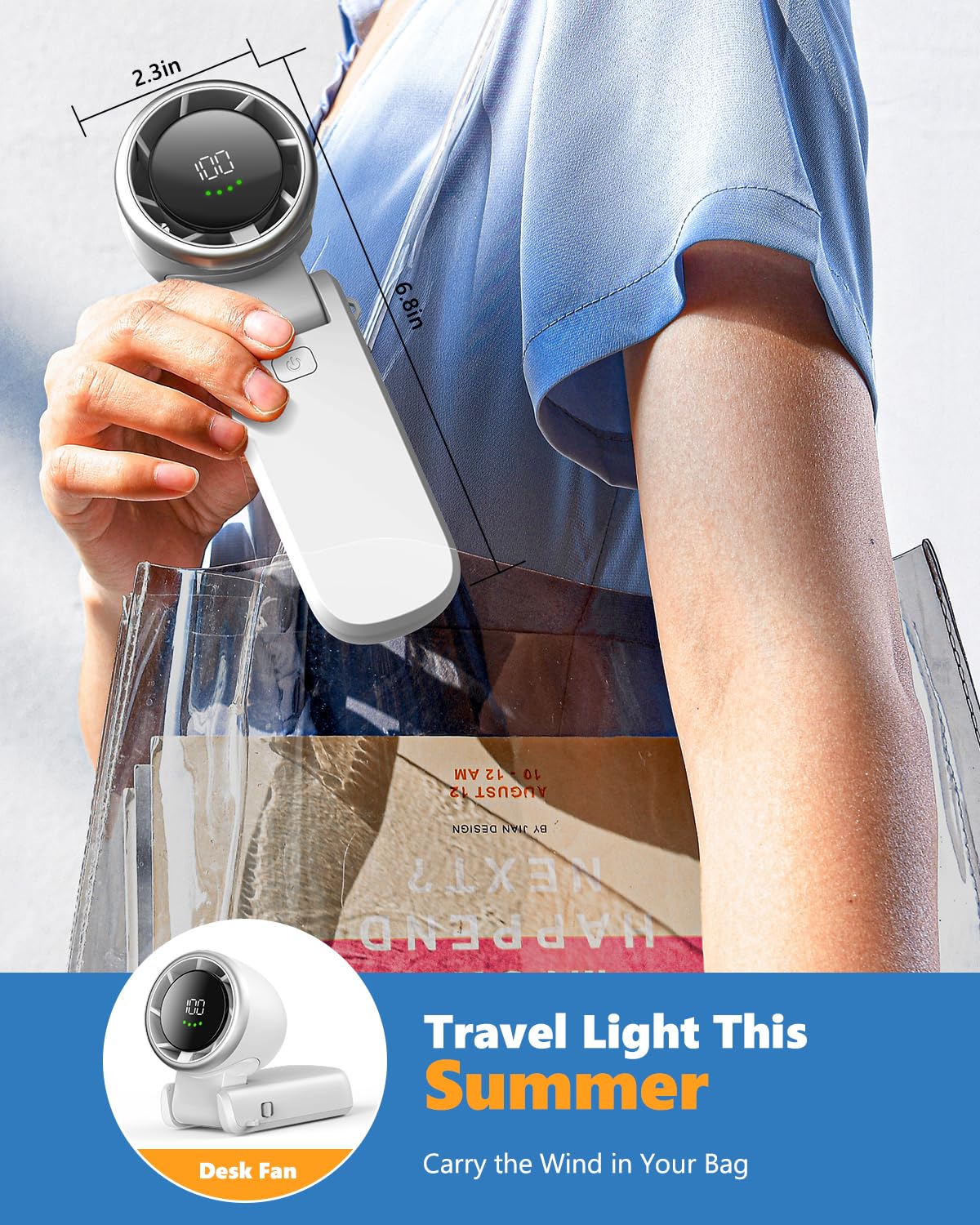 Portable Handheld Turbo Fan, Stepless 100 Gear Wind Rechargeable Personal Hand Fan, 5000Mah Handheld