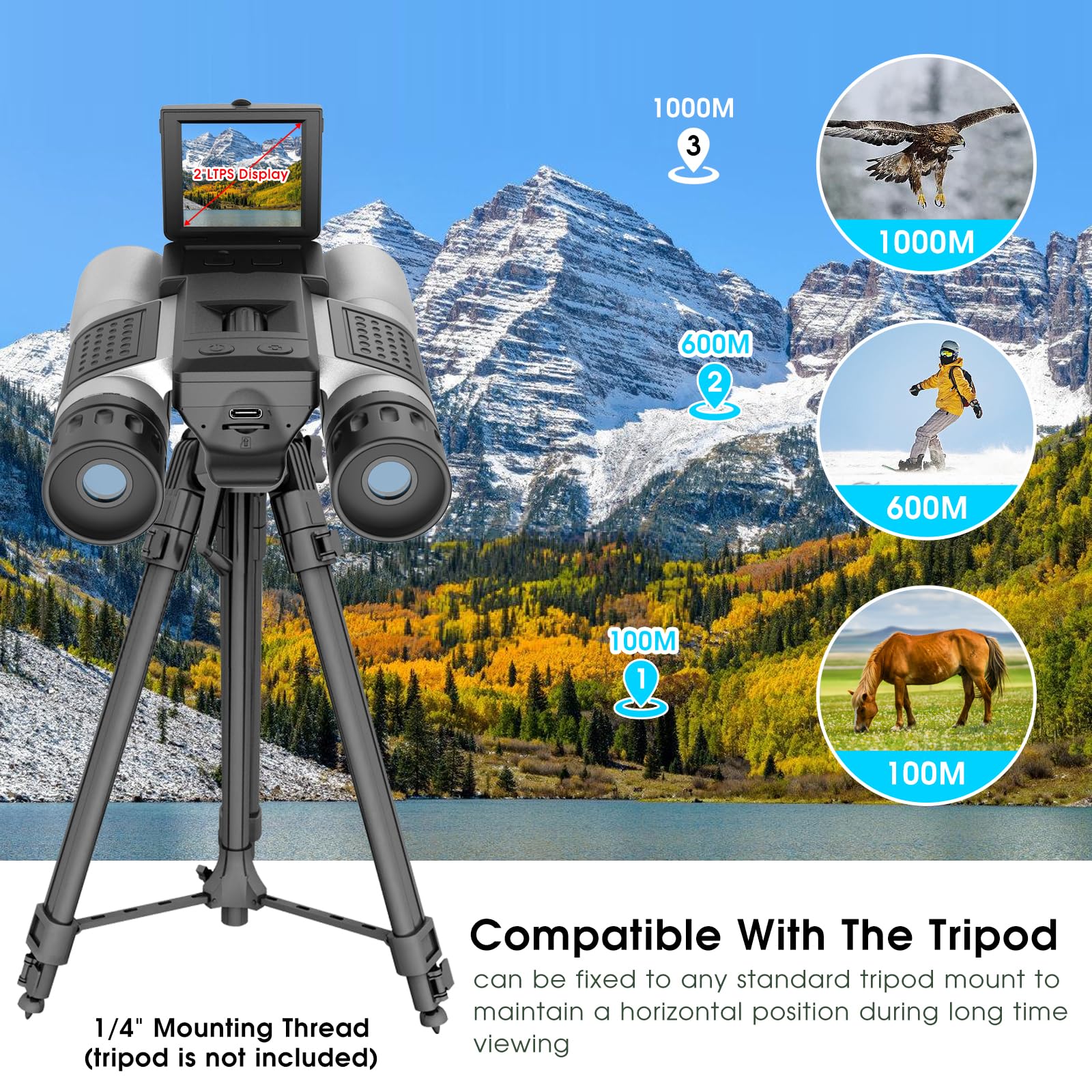 Zzstar 12X32 Binoculars With Camera, Binoculars For Adults, 2" Ltps Display 5Mp 1080P Video Photo Recorder For Bird Watching Travel Hunting, With 32Gb Micro Sd Card, Silvery