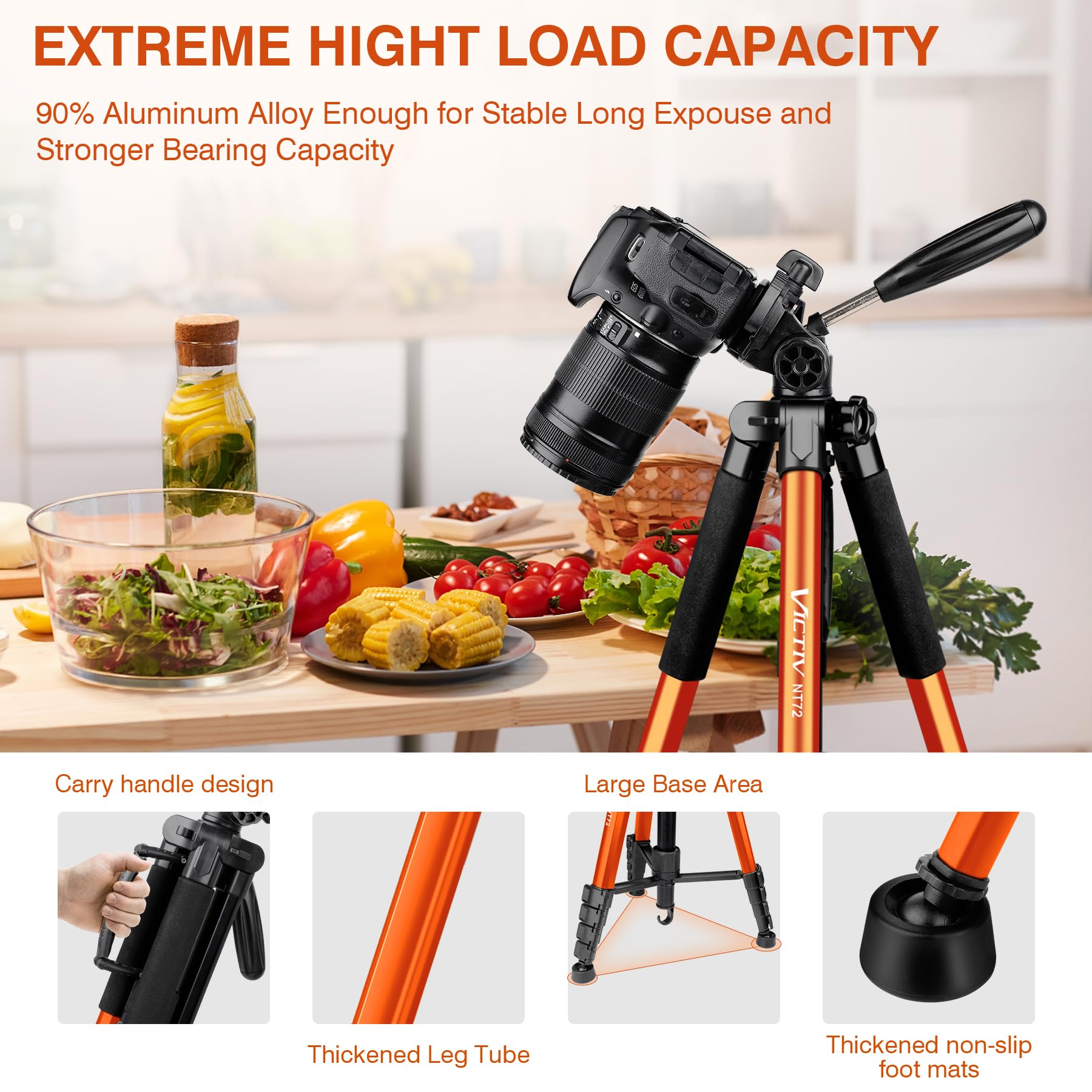 Victiv Tripod For Camera, 72" Tall Camera Tripod & Monopod With Remote, Professional Heavy Duty Compact Camera Stand For Phone, Dslr, Spotting Scope, Telescope, Binocular