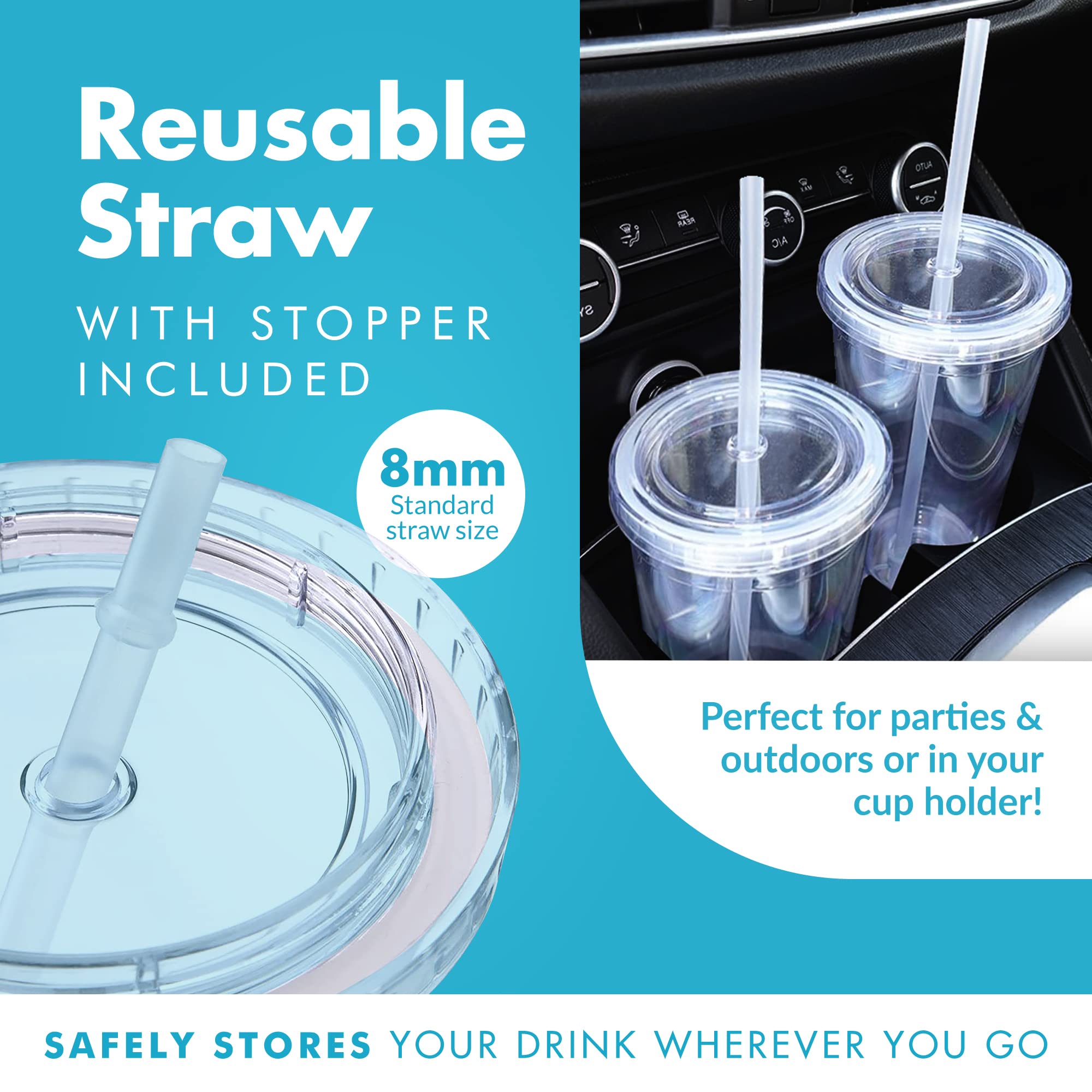 Simple Green Solutions - Acrylic Double Wall Reusable Cups With Lids And Straws For Cold Drinks