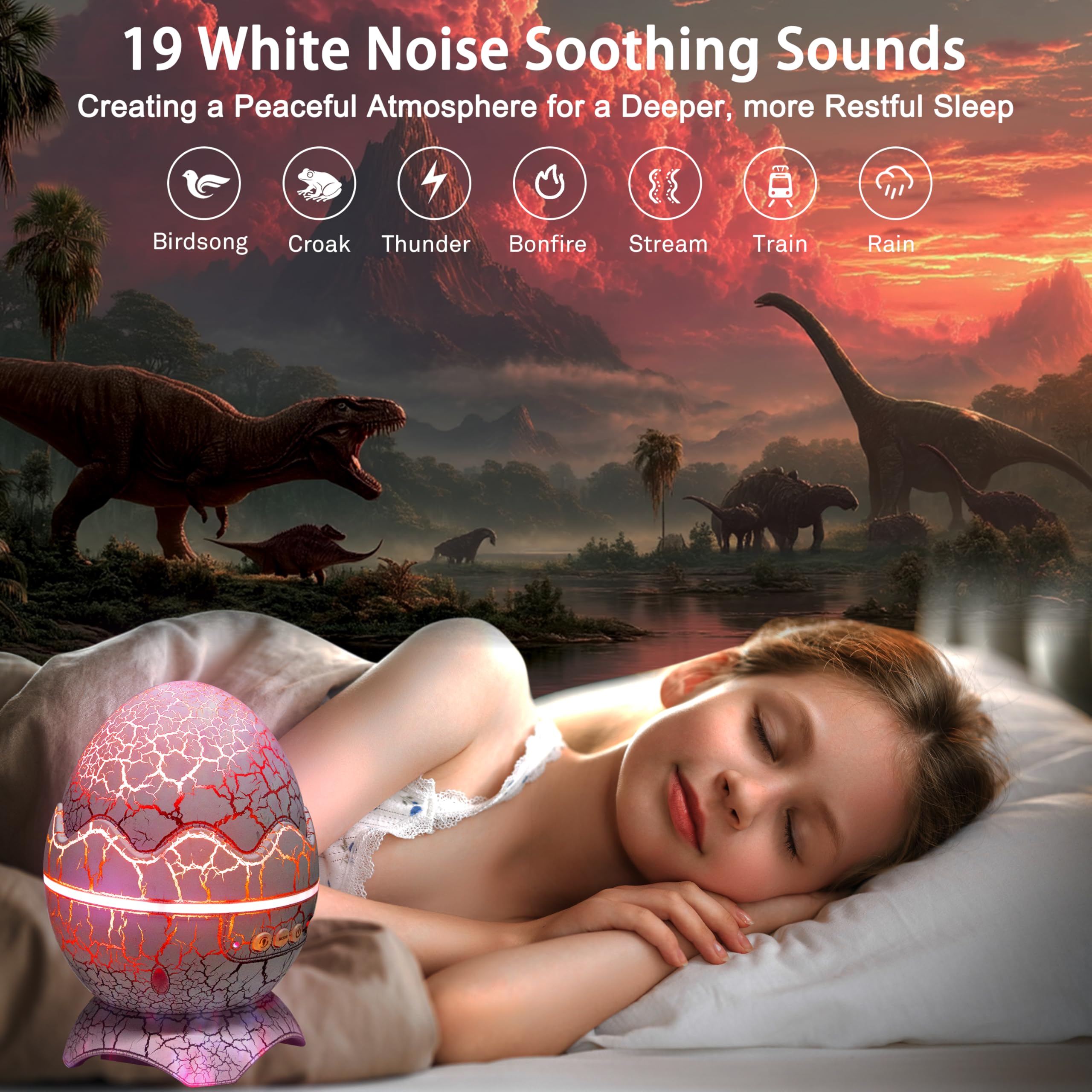 Airivo Star Projector Night Light, Dinosaur Egg Ocean Wave Galaxy Projector For Bedroom With Music Speaker, White Noise, Timer And Remote, Ceiling Projection Lamp Room Decor  For Kids & Adults