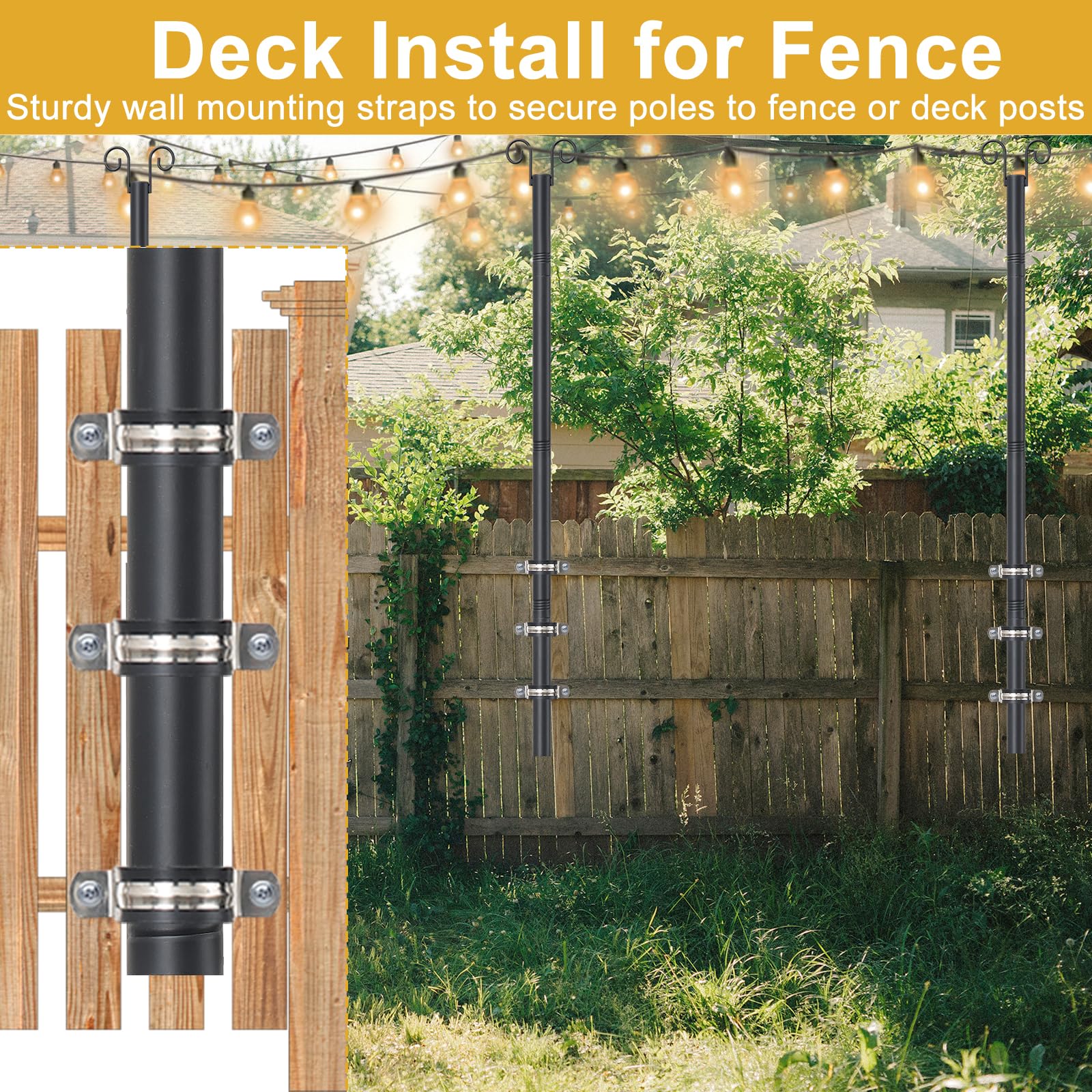 Oliynedy String Light Poles For Outside Deck 2 Pack 8Ftheavy Duty Metal Garden Outdoor Light Poles For Solar String Light Bulbs Hanging Kit For Yard Garden Fence Post Deck Party Wedding