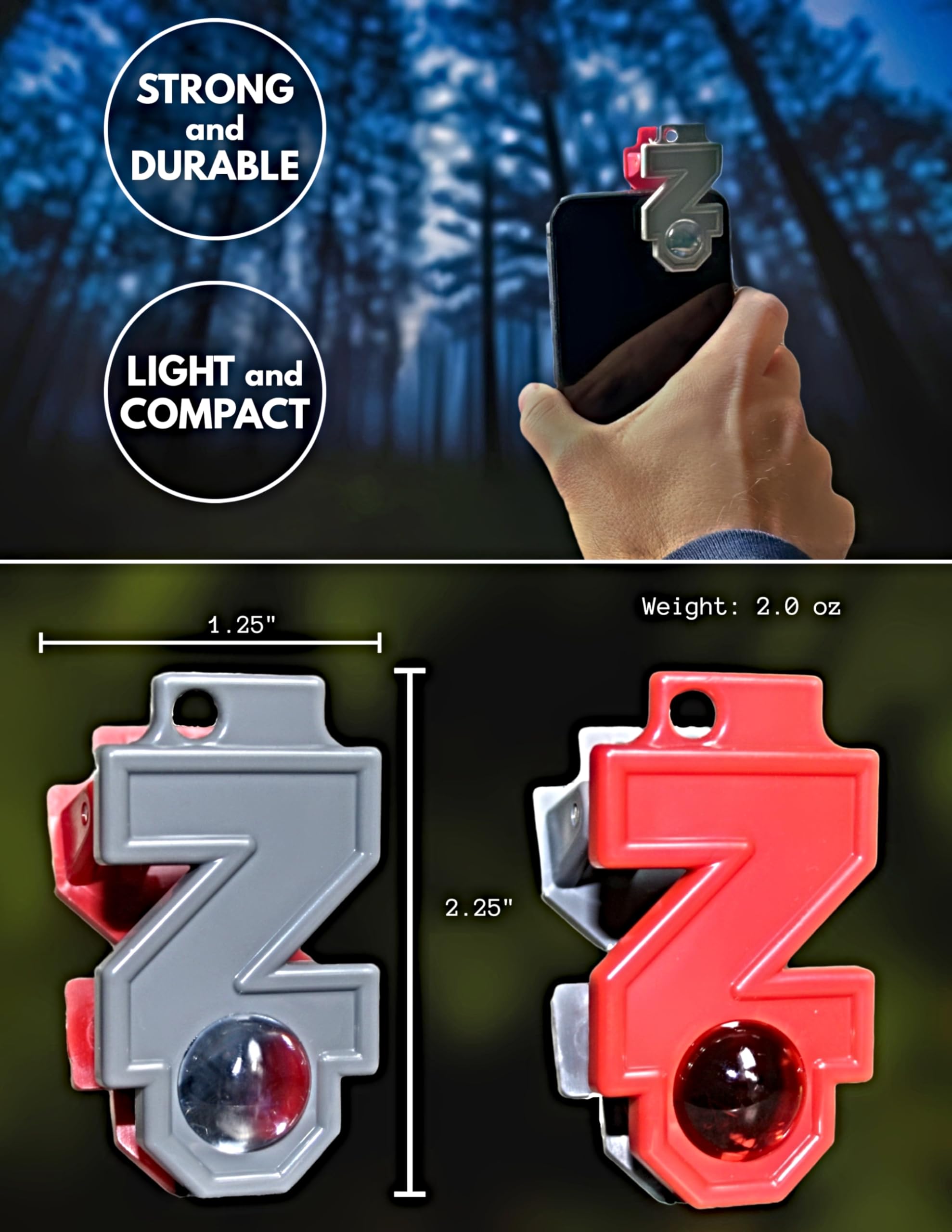 Zurueli Red Flashlight And Spotlight Adapter For Smartphones, 2-In-1 Outdoor Accessory For Camping, Fishing, Hunting, Astronomy, And Travel, No Batteries Or Charging Cords Required