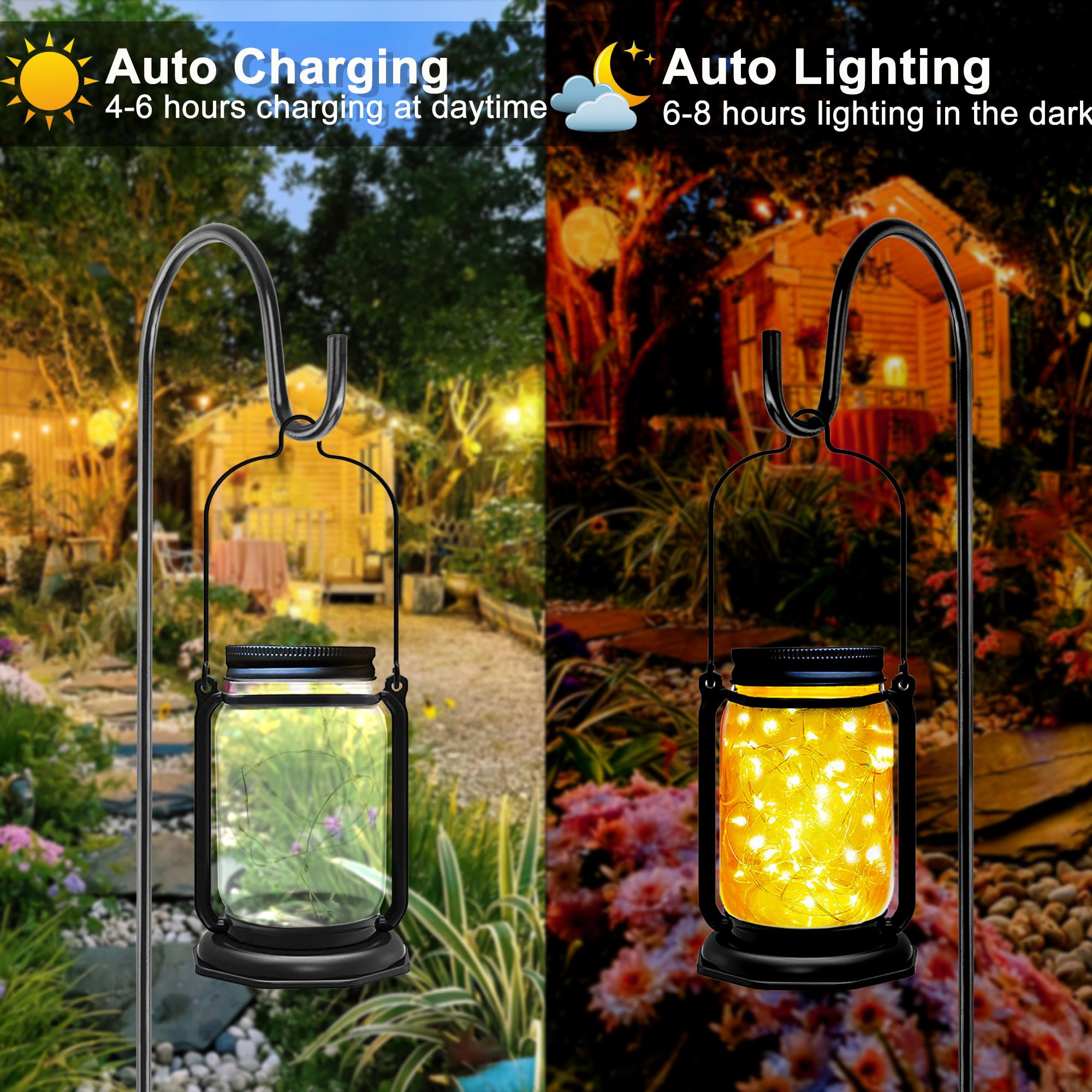 Aikeve Solar Mason Jar Lights,2 Pack 30 Led Starry Fairy String Hanging Mason Jar Lantern Lights,Solar Lanterns For Outdoor Patio Party Garden Yard Wedding Decor (Mason Jars/Handles Included)