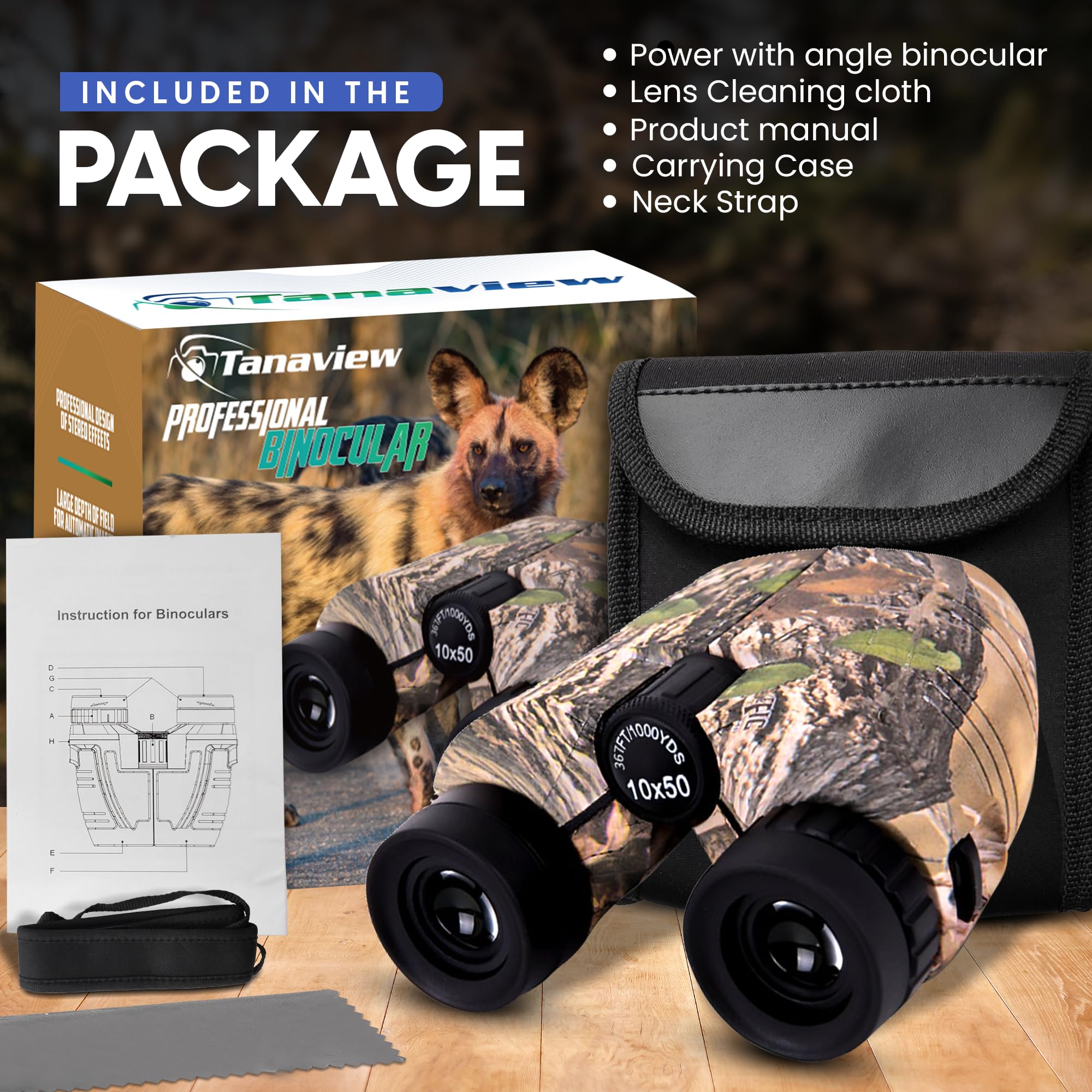 Tanaview 10X50 Compact Binoculars For Adults - Long Distance View, High Powered Binoculars With Travel Case - Lightweight, Large Eyepiece, Water & Fog Proof - Hunting, Bird Watching, Cruise