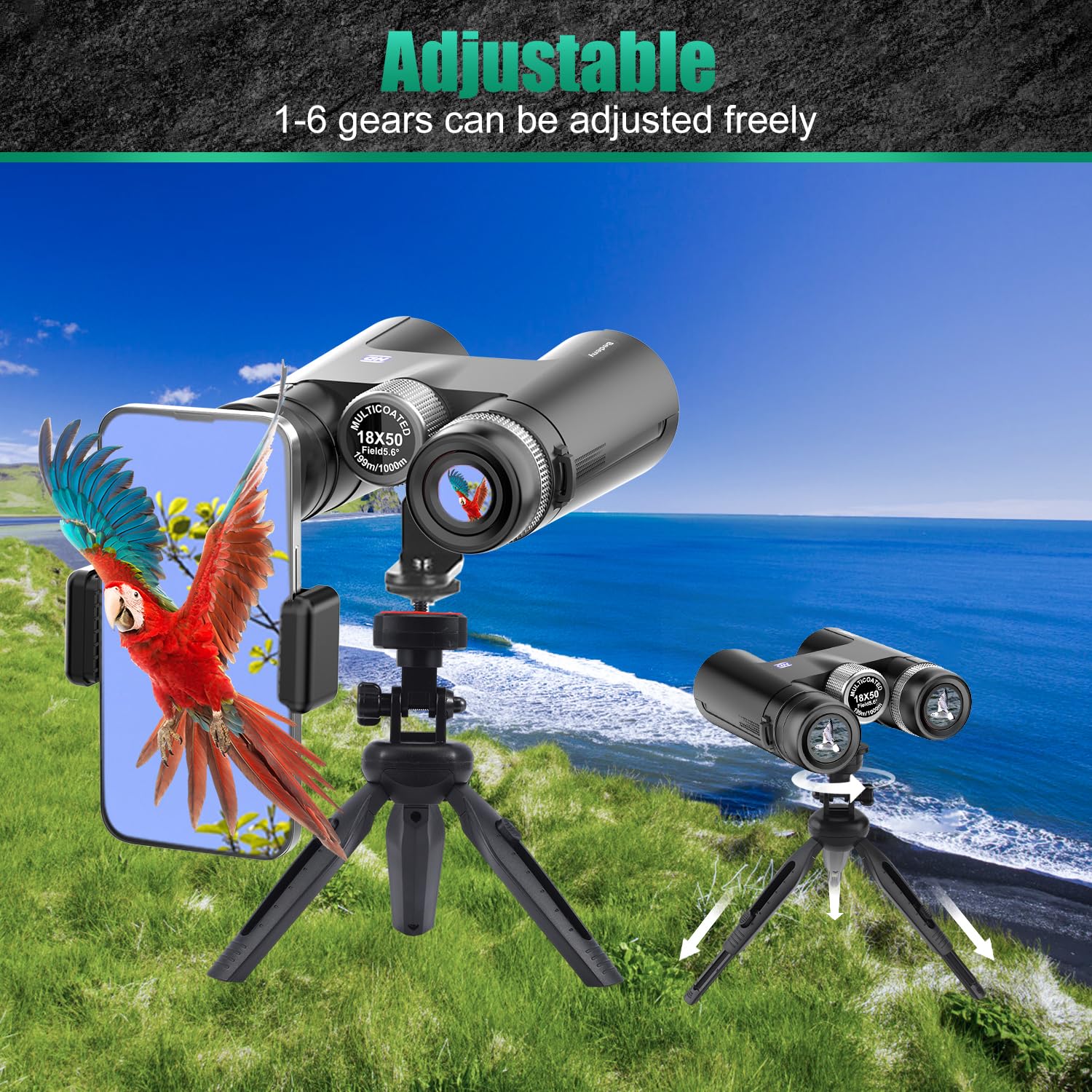 Bedeny 18X50 Hd Binoculars For Adults With  Phone Adapter, Tripod And Tripod Adapter - High Powered With Super Bright And Large View For Bird Watching,Hunting,Travel