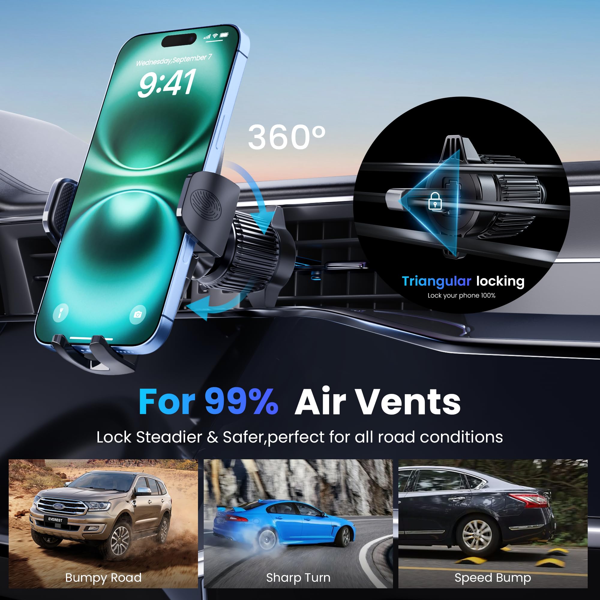 Tuorl Car Phone Holder, Universal Phone Mount For Car Dashboard&Windshield&Air Vent,Super Suction Dash Cellphone Car Mount Stand For Iphone 16/15/14/13/12/11 Pro Max, Samsung & Android Smartphones