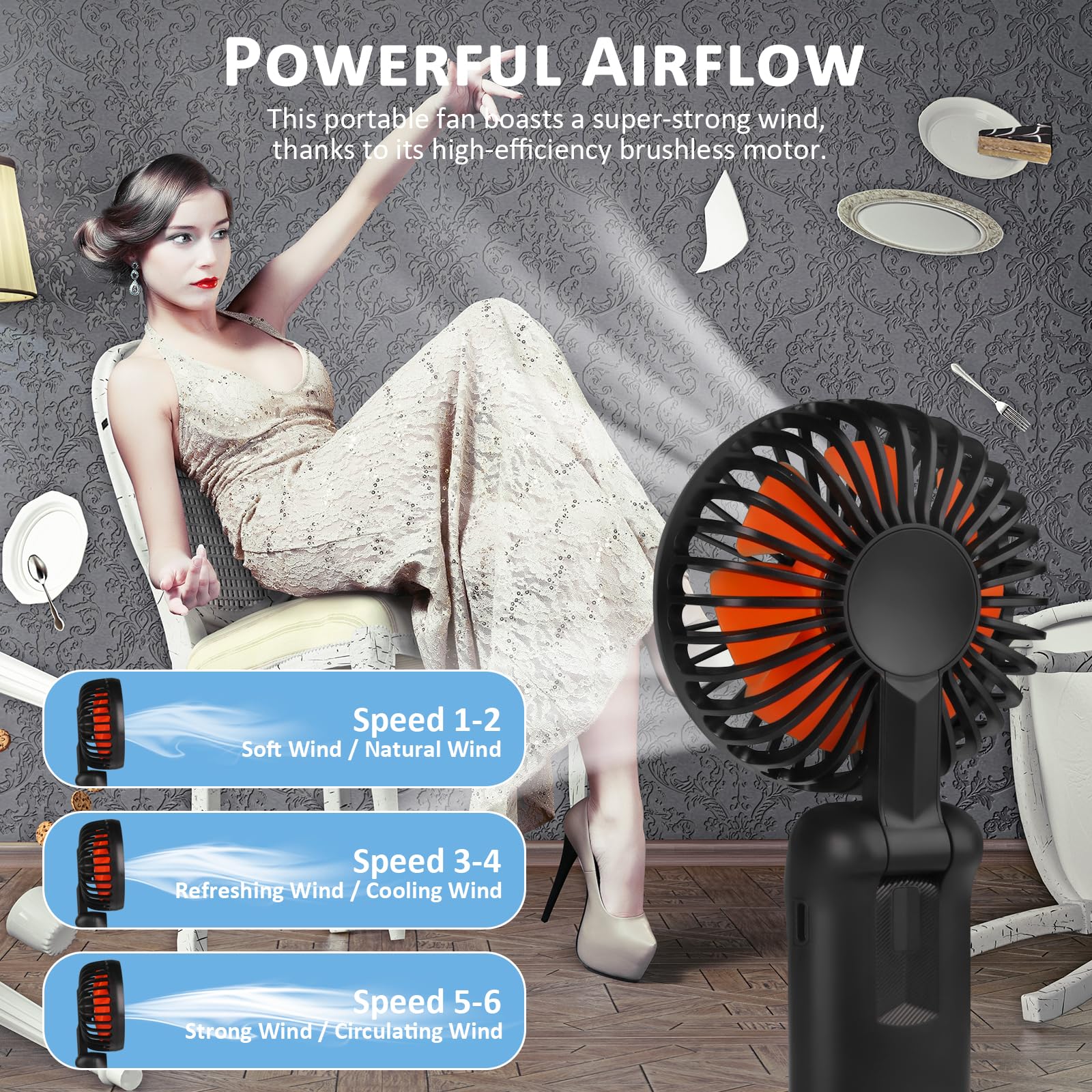 Portable Handheld Fan, Mini Desk Fan Rechargeable With Led Display, 180° Foldable Personal Fan