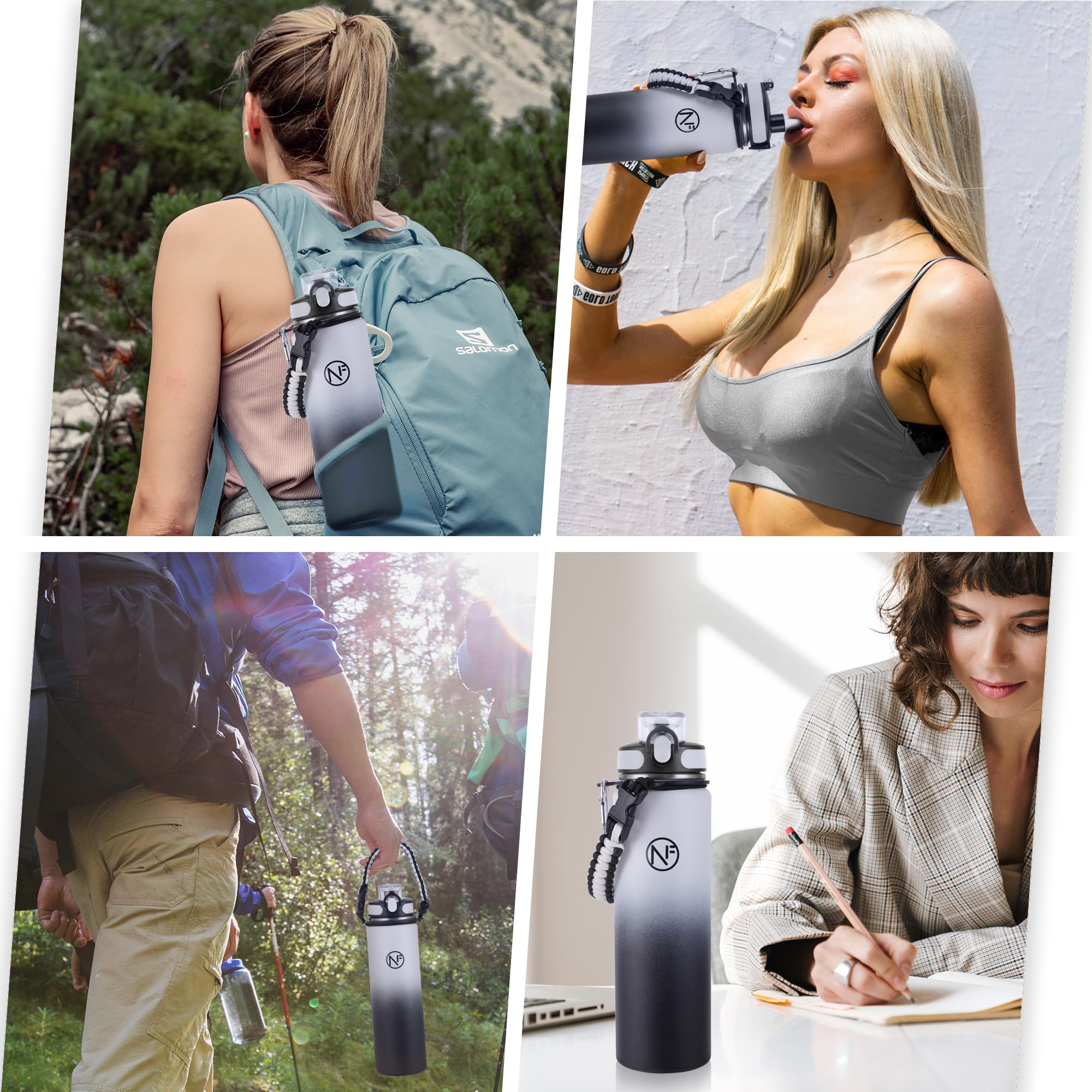 32 Oz Insulated Water Bottle With Detachable Straw & Paracord Handle, Stainless Steel Thermos Water