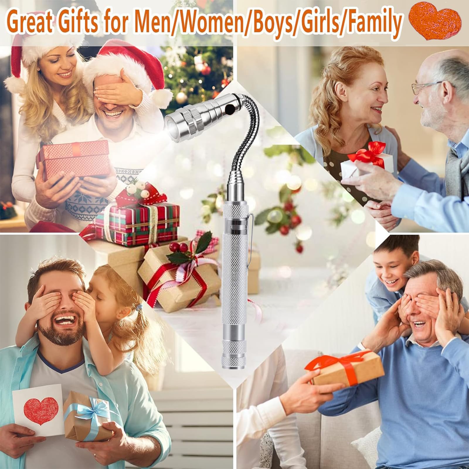 Modoao Telescoping Magnetic Flashlights, 4 Pack Magnetic Telescopic Elastic Picking Tools With Clip, Led Telescopic Flexible Extensible Flashlights, For Easy Retrieval Of Metal Tools