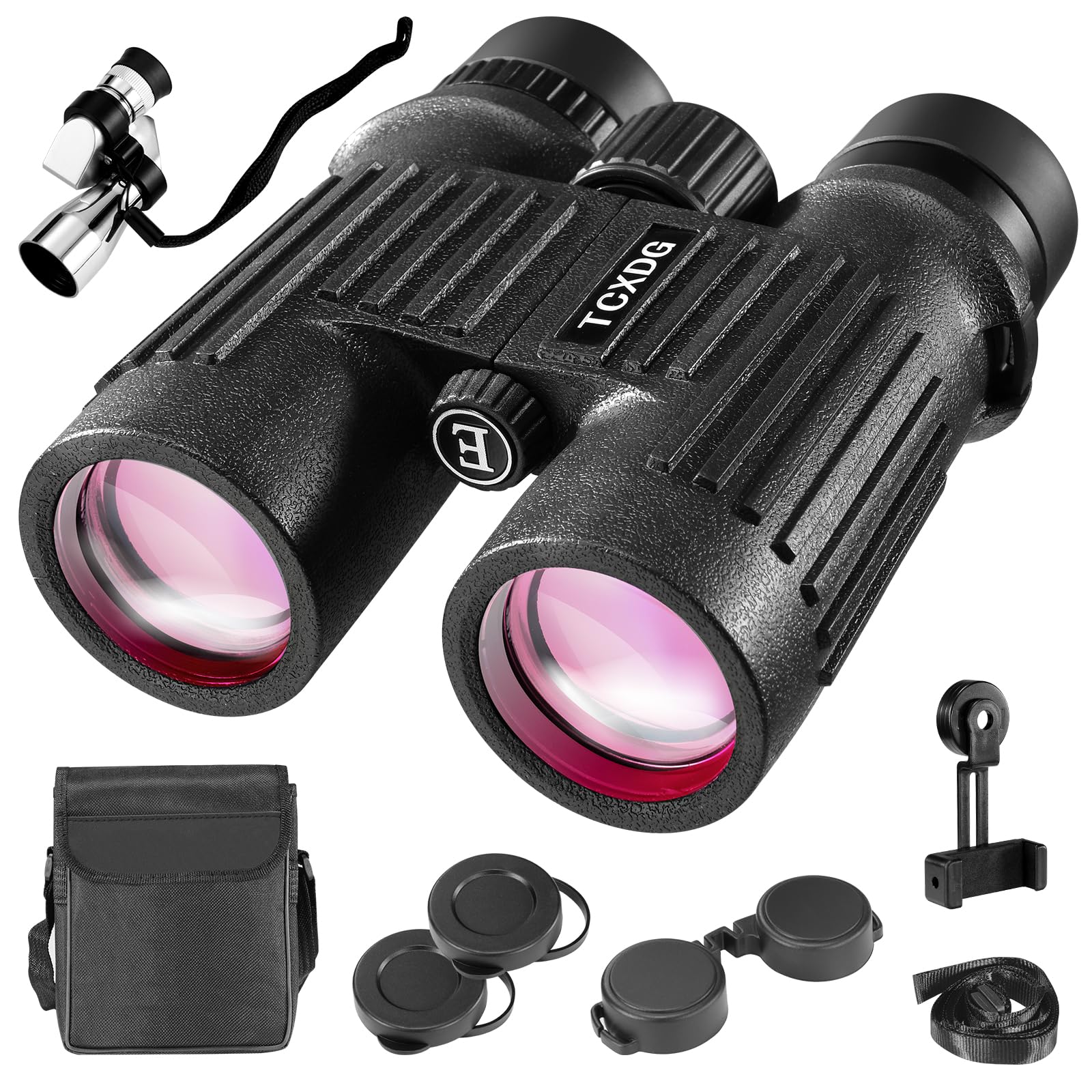 Tcxdg Hd 10X42 Binoculars With Phone Adapter - 8X20 Corner Monoculars - Large View, Clear Low Light Binoculars - Waterproof, Lightweight For Birding, Boating, Hiking, Camping (Black)