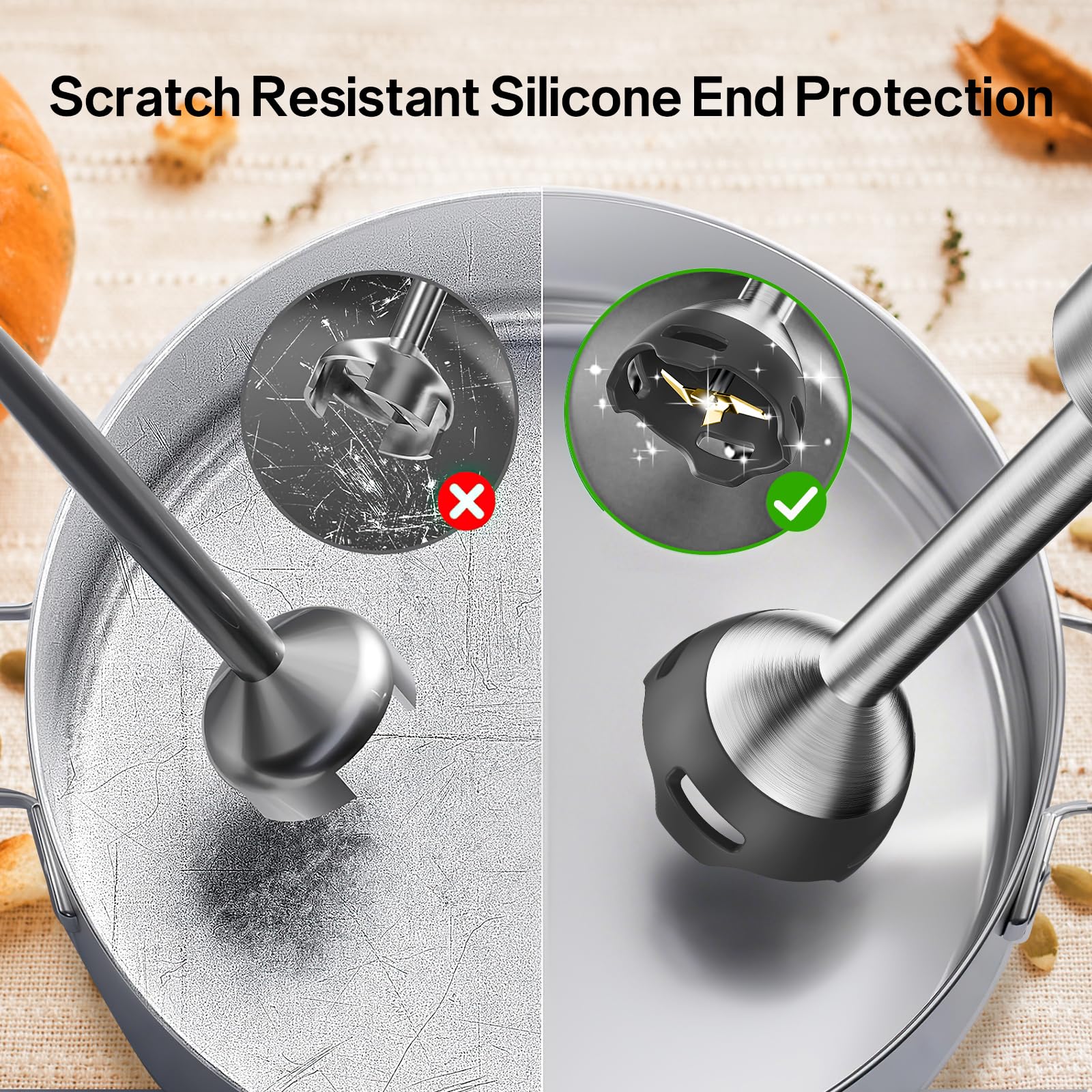 Anybear Immersion Blender, 1100W 2-In-1 Hand Held Blender With Full Copper Motor & Stainless Steel Body, 15 Speed & Turbo Mode Hand Mixer, Blade With Anti-Scratch Coating