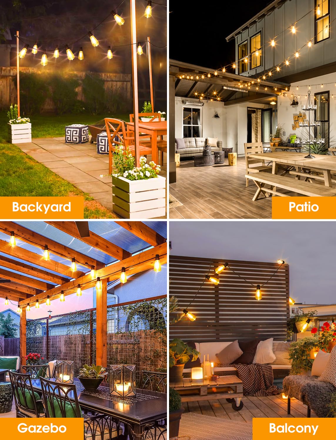 Larkvue 25Ft Outdoor String Lights, Patio Lights With 10+1 Led Dimmable Waterproof Shatterproof St38 Retro Edison 2700K Bulbs For Balcony Yard, Black