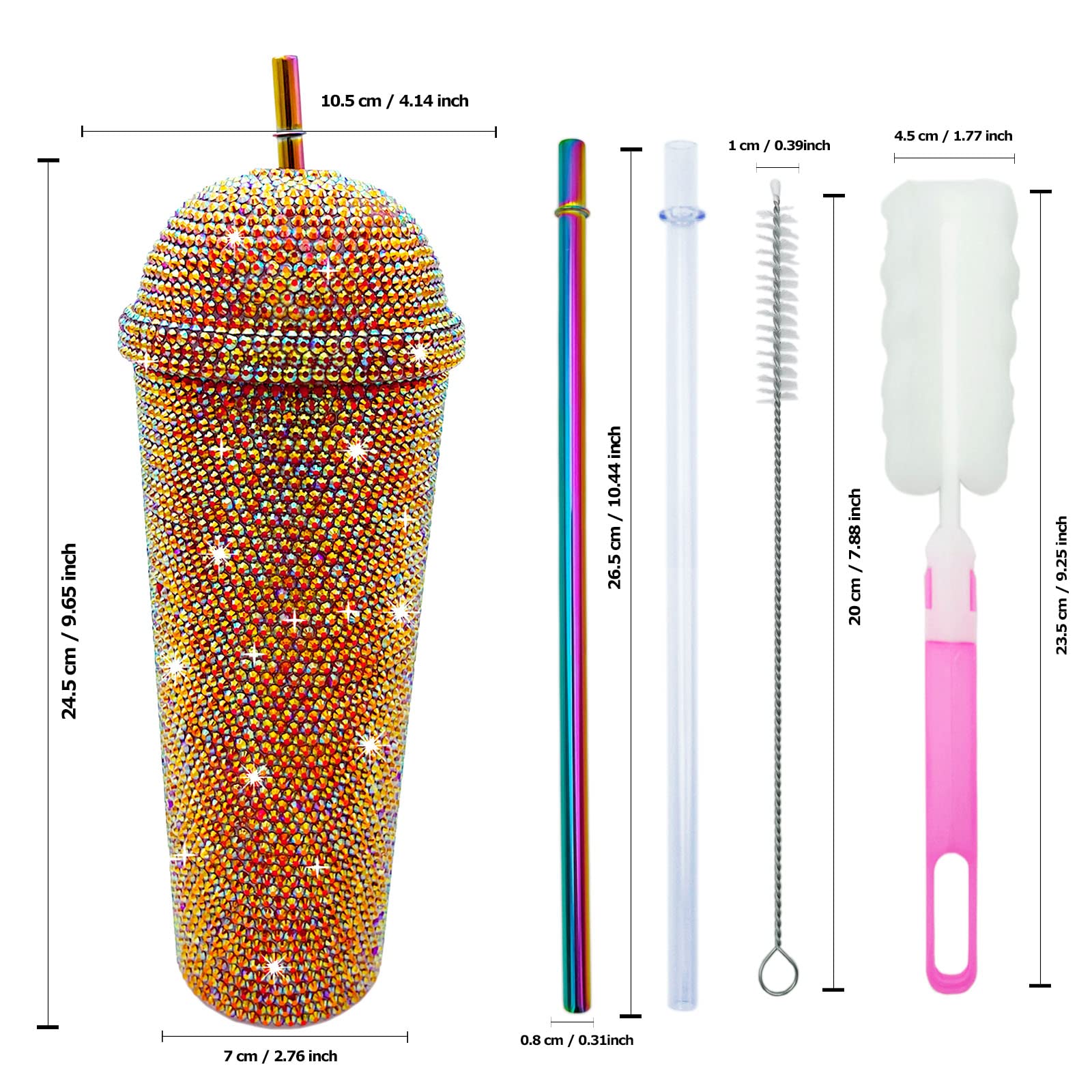 24Oz Bling Cup Handmade Rhinestones Studded Tumbler Double Wall Insulated Plastic Reusable