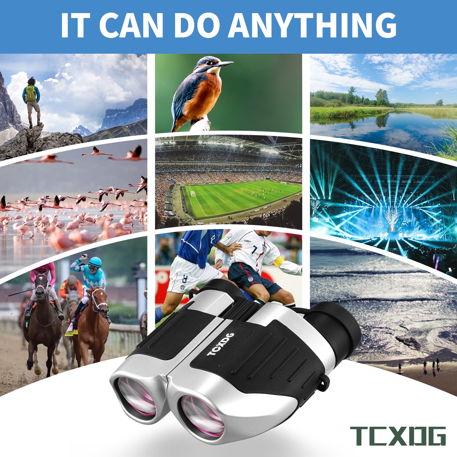 Tcxdg 12X25 Compact Binoculars For Kids And Adults - High Powered Large View Waterproof Binoculars With Clear Low Light Vision, Easy Focus For Bird Watching, Hunting, Travel (Silver)