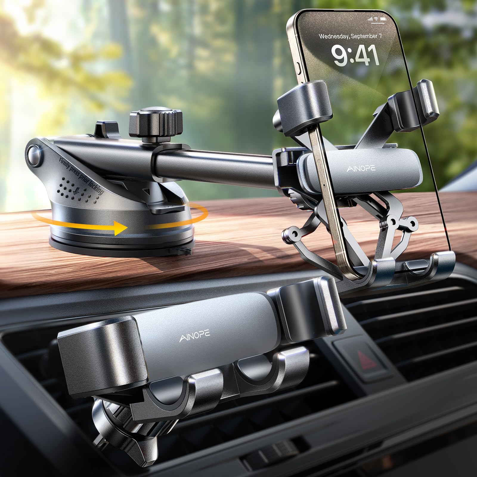 Ainope Phone Mount For Car 3-1 Gravity Car Phone Holder Mount For Car Dashboard Windshield Air Vent Cell Phone Holder Car For Iphone 15 Pro Max 14 13 12 & All Phones