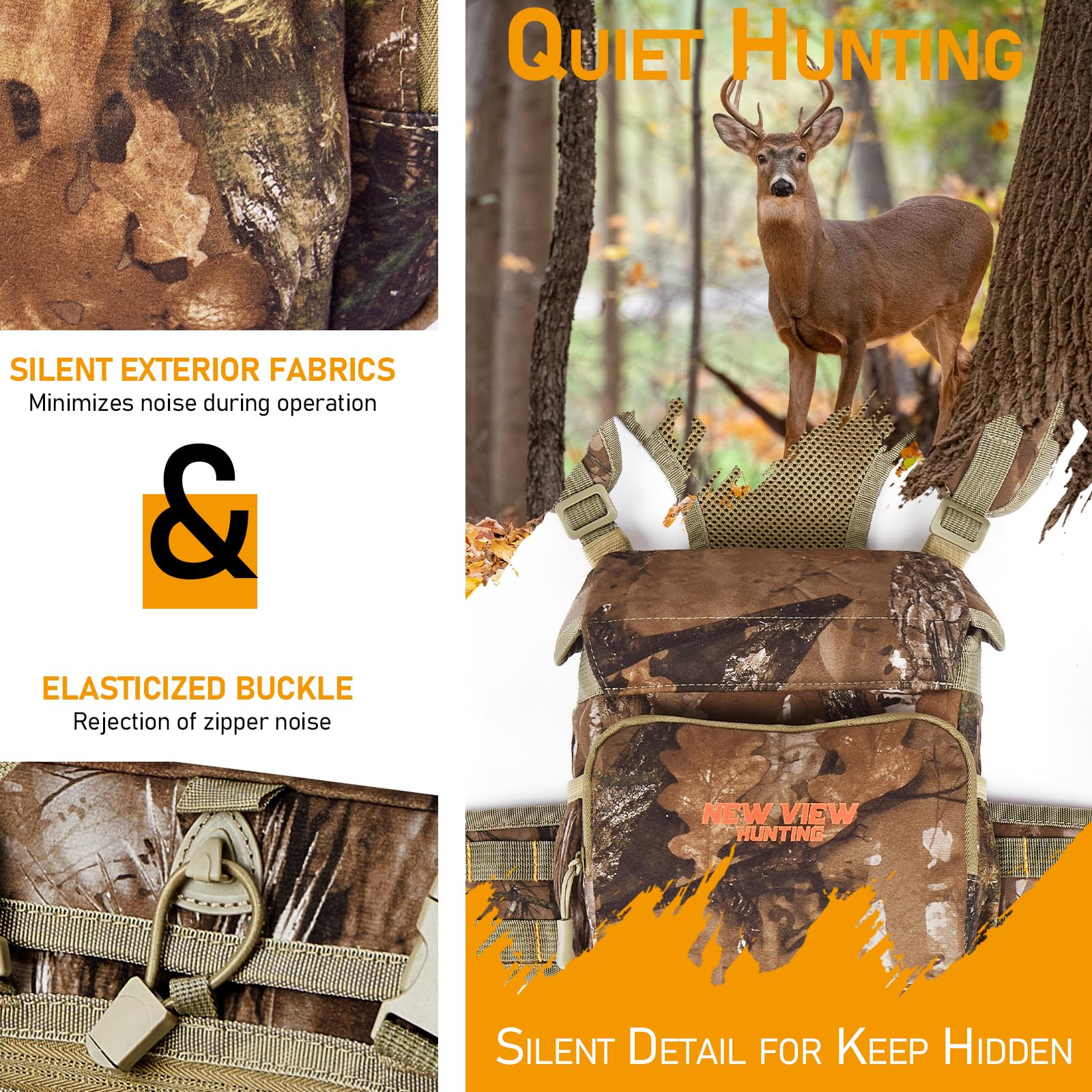 Binocular Harness Chest Pack With Detachable Rangefinder Pouch, Adjustable Bino Harness & Rain Cover, Ideal For Hunting, Hiking - Camo & Quiet L