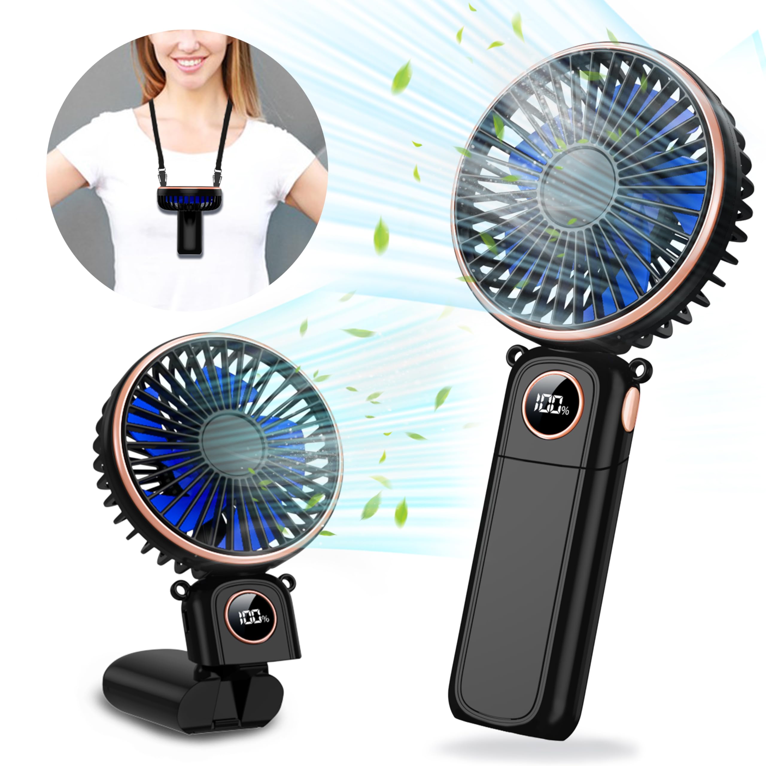 Portable Handheld Fan 5200Mah Usb Rechargeable, 180° Foldable Electric Personal Small Mini Hand Held - Koospark