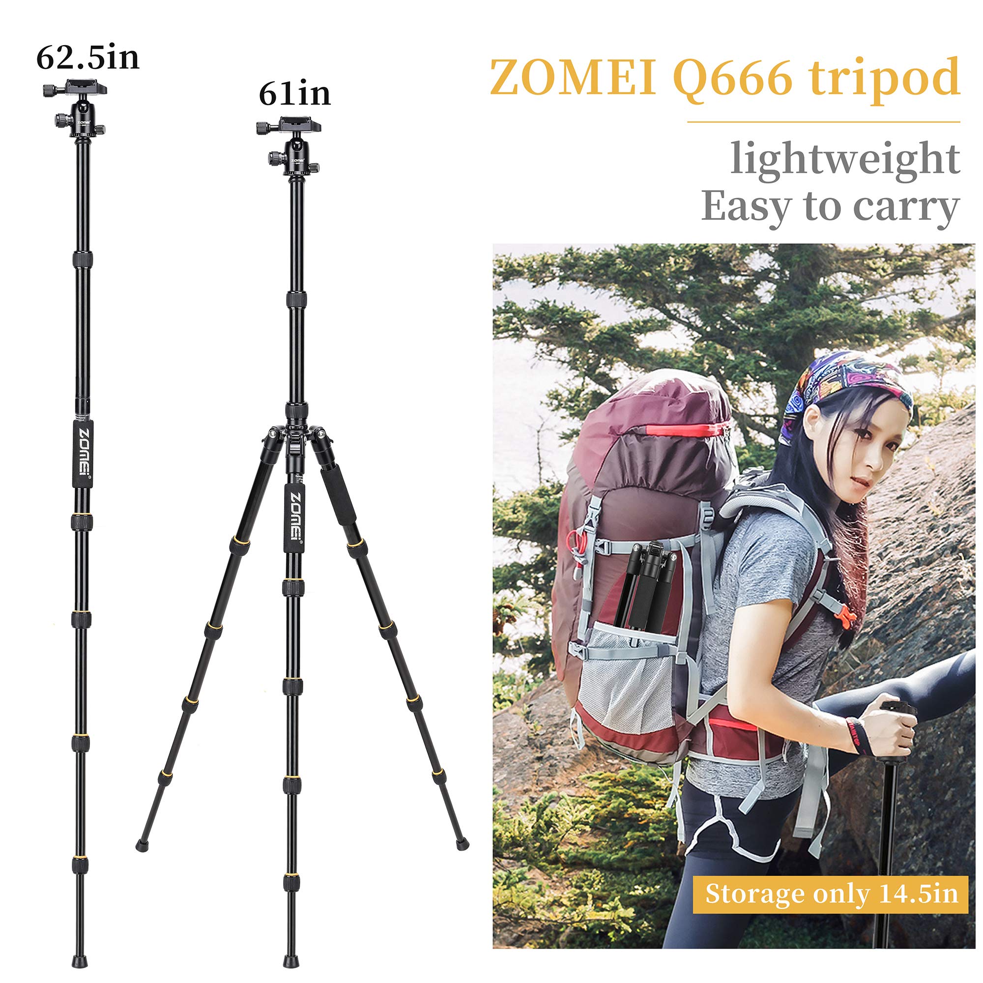 Yessbon Zomei Aluminum Portable Tripod With Ball Head Heavy Duty Lightweight Professional Compact Travel For Nikon Canon Sony All Dslr And Digital Camera