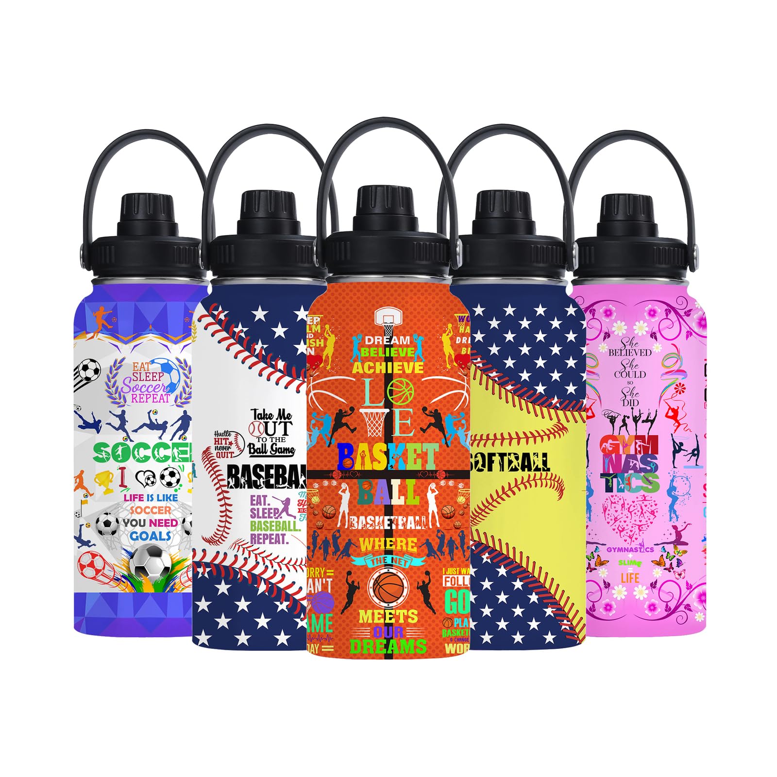Basketball Water Bottle 32Oz Insulated Sports Water Bottles Basketball For Men Women