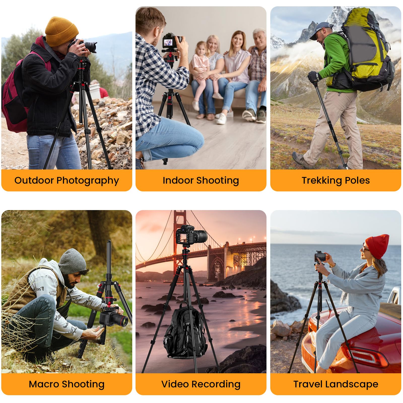 Zikzok 70" Tripod For Camera, Professional Aluminum Camera Tripod & Monopod With 360° Ball Head, Adjustable Lightweight Travel Tripod For Phone,Dslr,Tablet With Carry Bag
