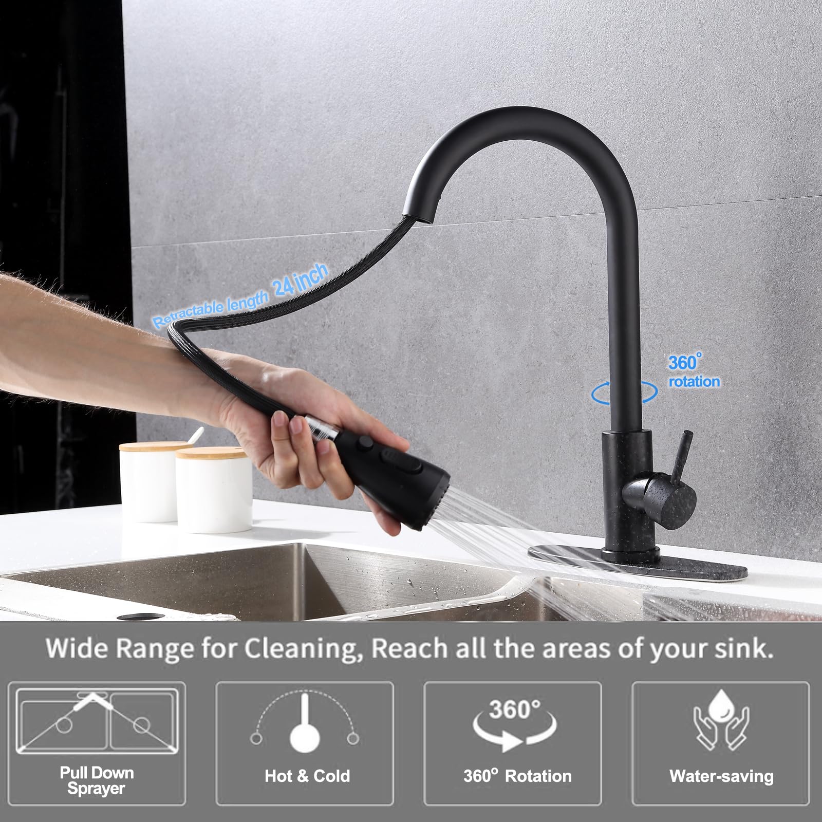 Aibovi Black Kitchen Faucet With Pull Down Sprayer,Brushed Nickel Faucet With Soap Dispenser Stainless Steel Farmhouse Camper Laundry For Bar Rv Kitchen Sink Faucet