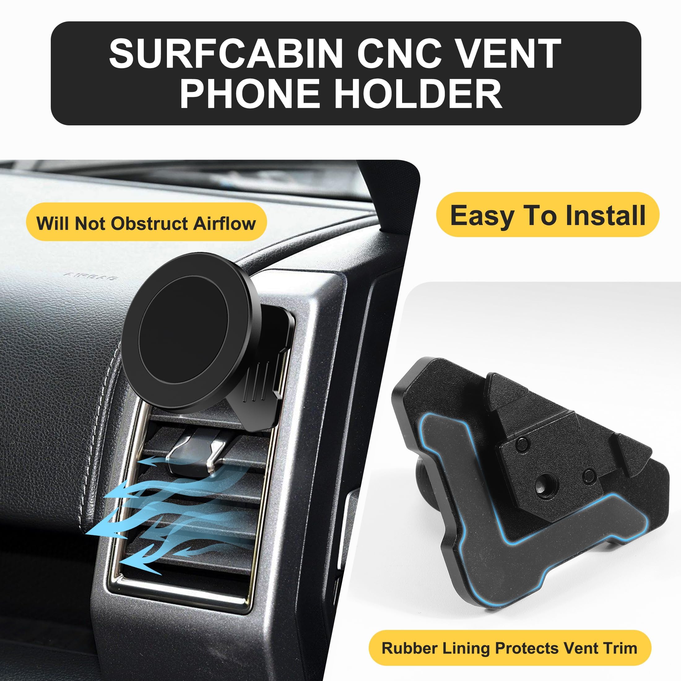 Surfcabin Cnc Vent Phone Holder, Magnetic Car Air Vent Phone Holder Cradles Mount Compatible With F150 2015-2020 & Super Duty F250 F350 F450 2017- Universal Bracket Stand For Iphone & Android