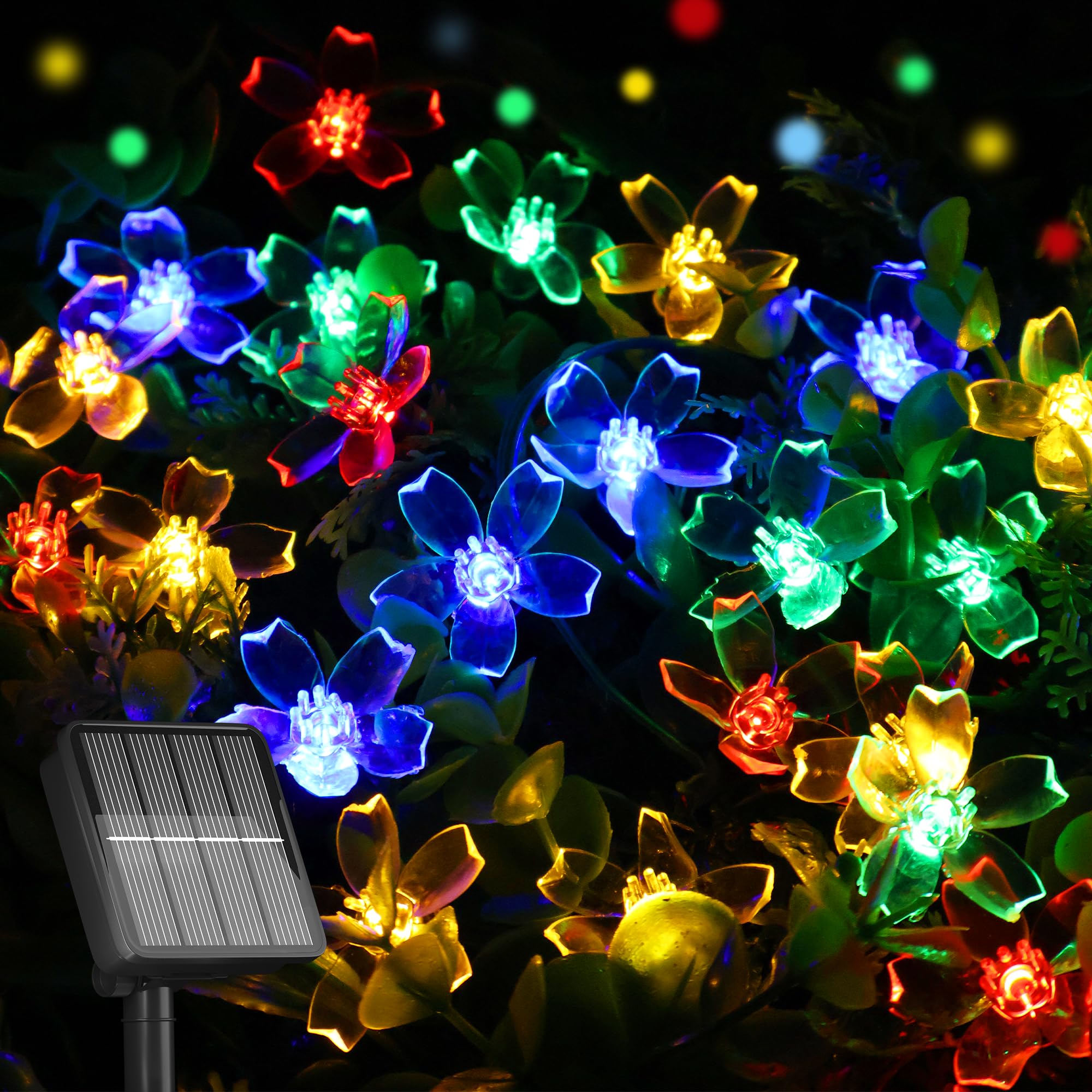 Selarlyt Solar String Lights For Outside,50 Led Solar Flower String Lights Outdoor Waterproof,Solar Powered Outdoor Decorative String Lights For Yard,Lawn,Fence,Flower Garden,Christmas Tree(Multi-Colored)