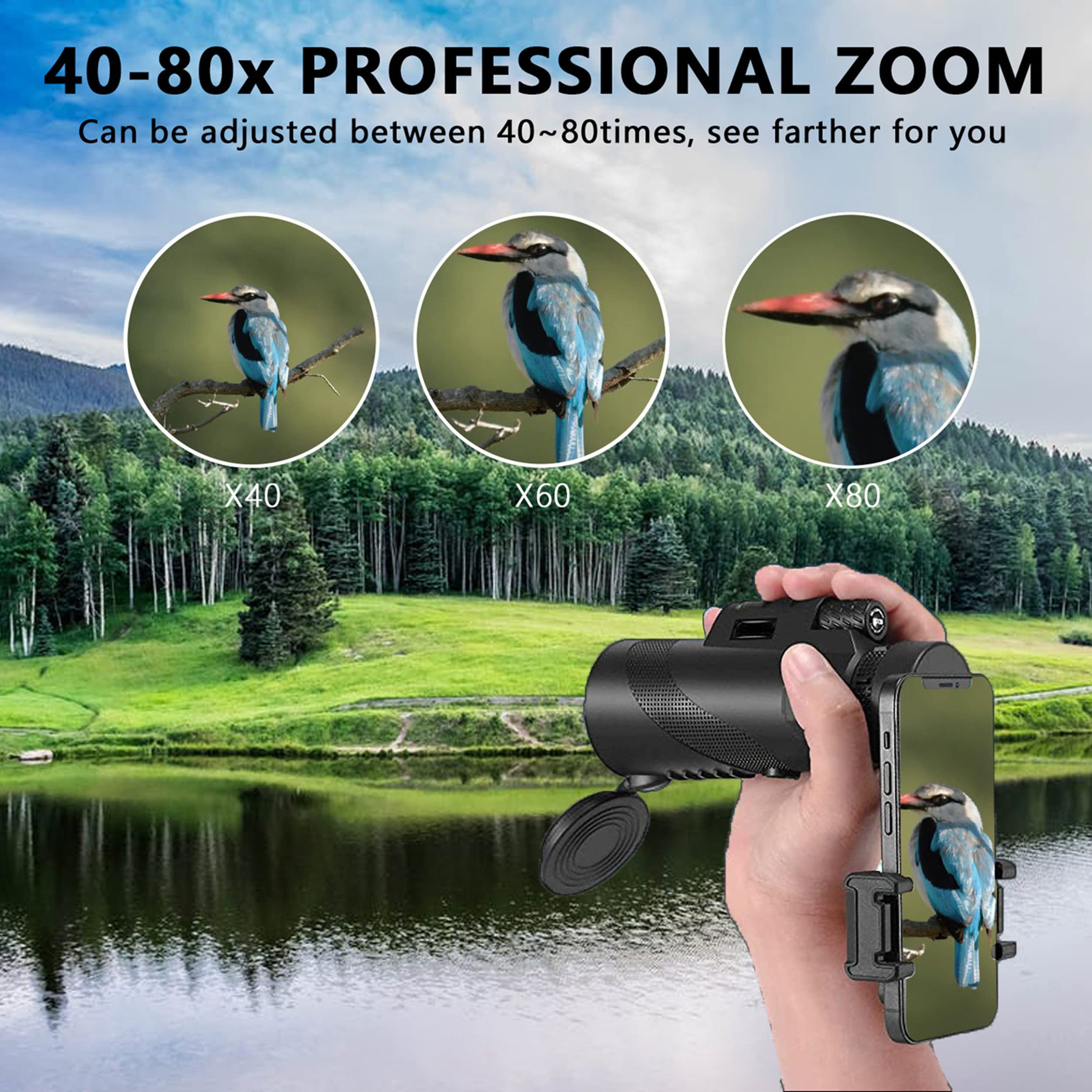 Physiophyx 80X100 Monocular-Telescope High Powered For Smartphone Monoculars For Adults High Definition For Stargazing Hunting Wildlife Bird Watching Travel Camping Hiking